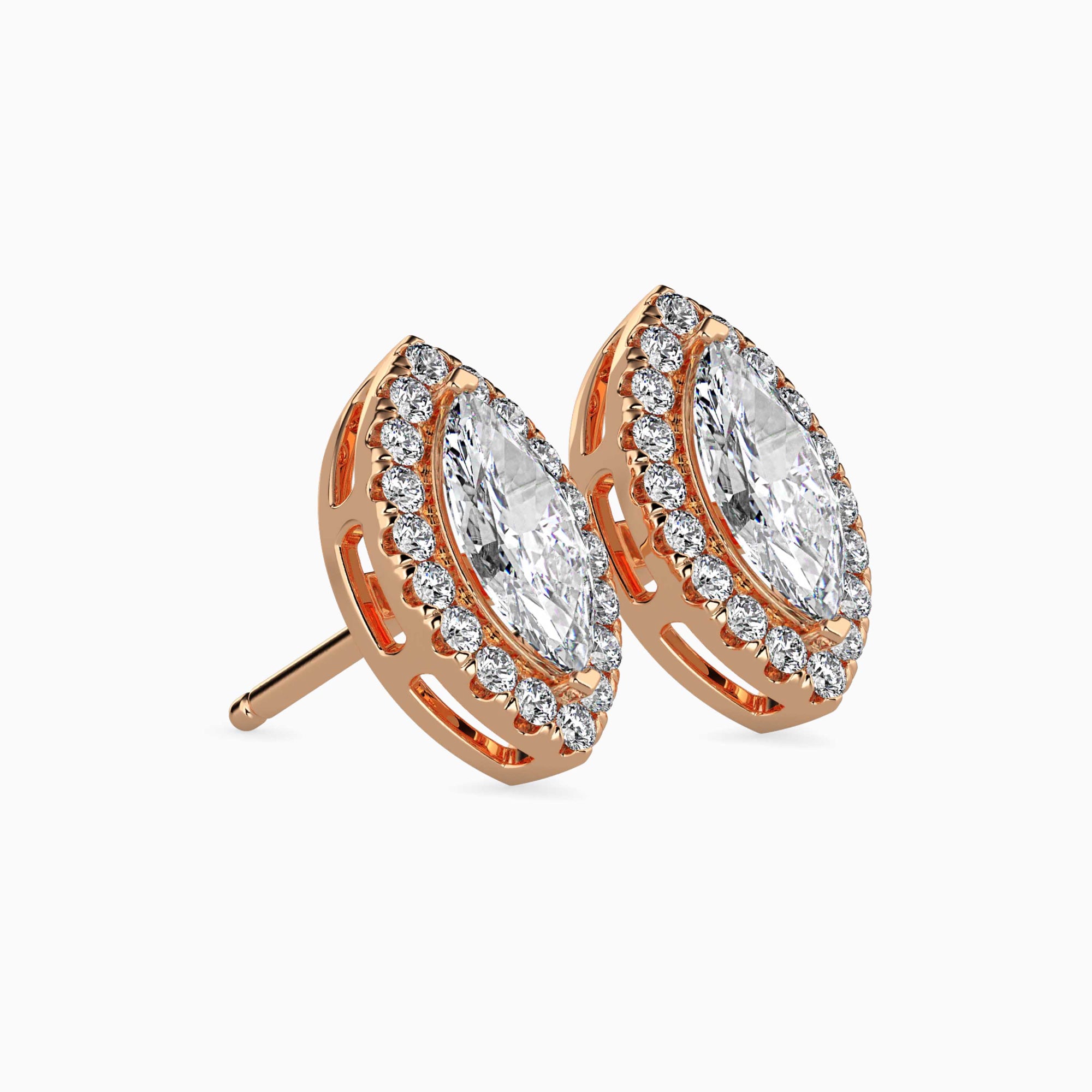 Marquise Cut Lab-Grown Diamond Halo Stud Earrings in Rose Gold