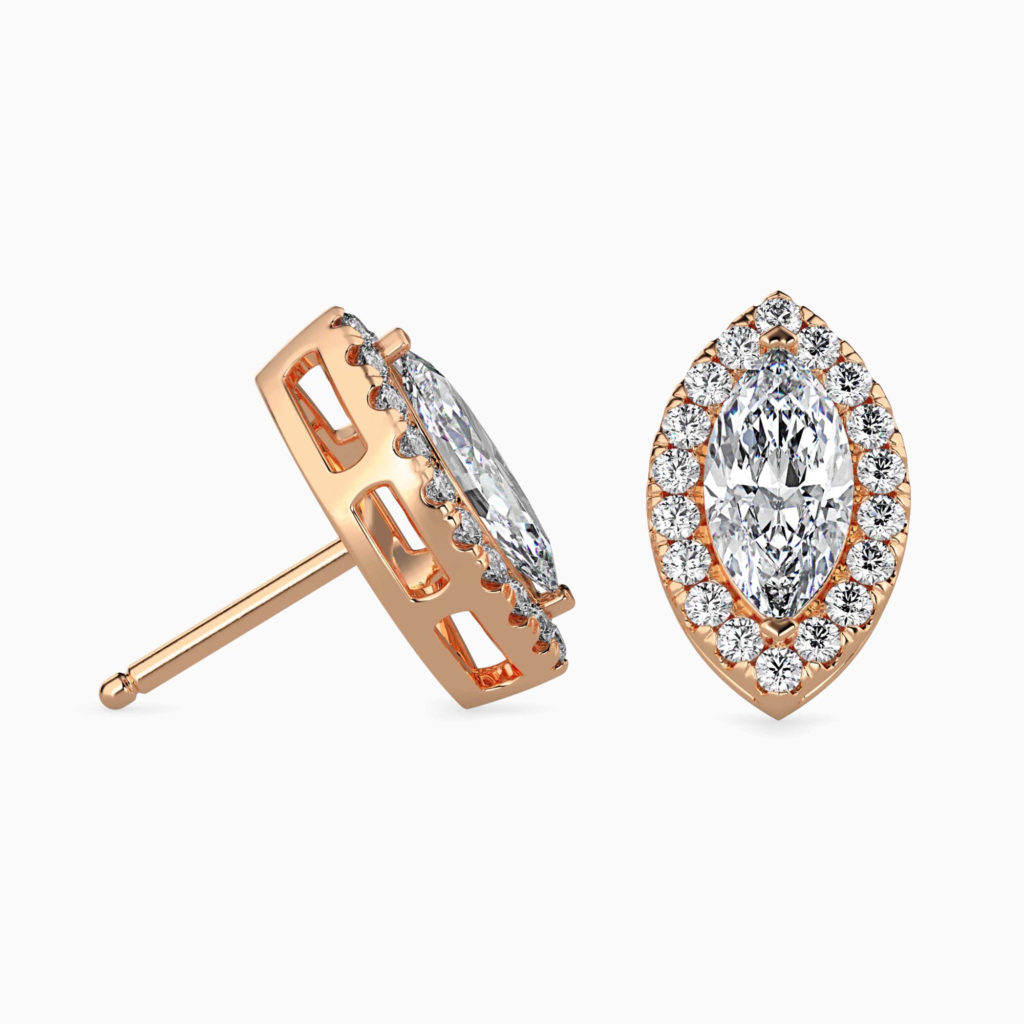 Marquise Cut Lab-Grown Diamond Halo Stud Earrings in Rose Gold