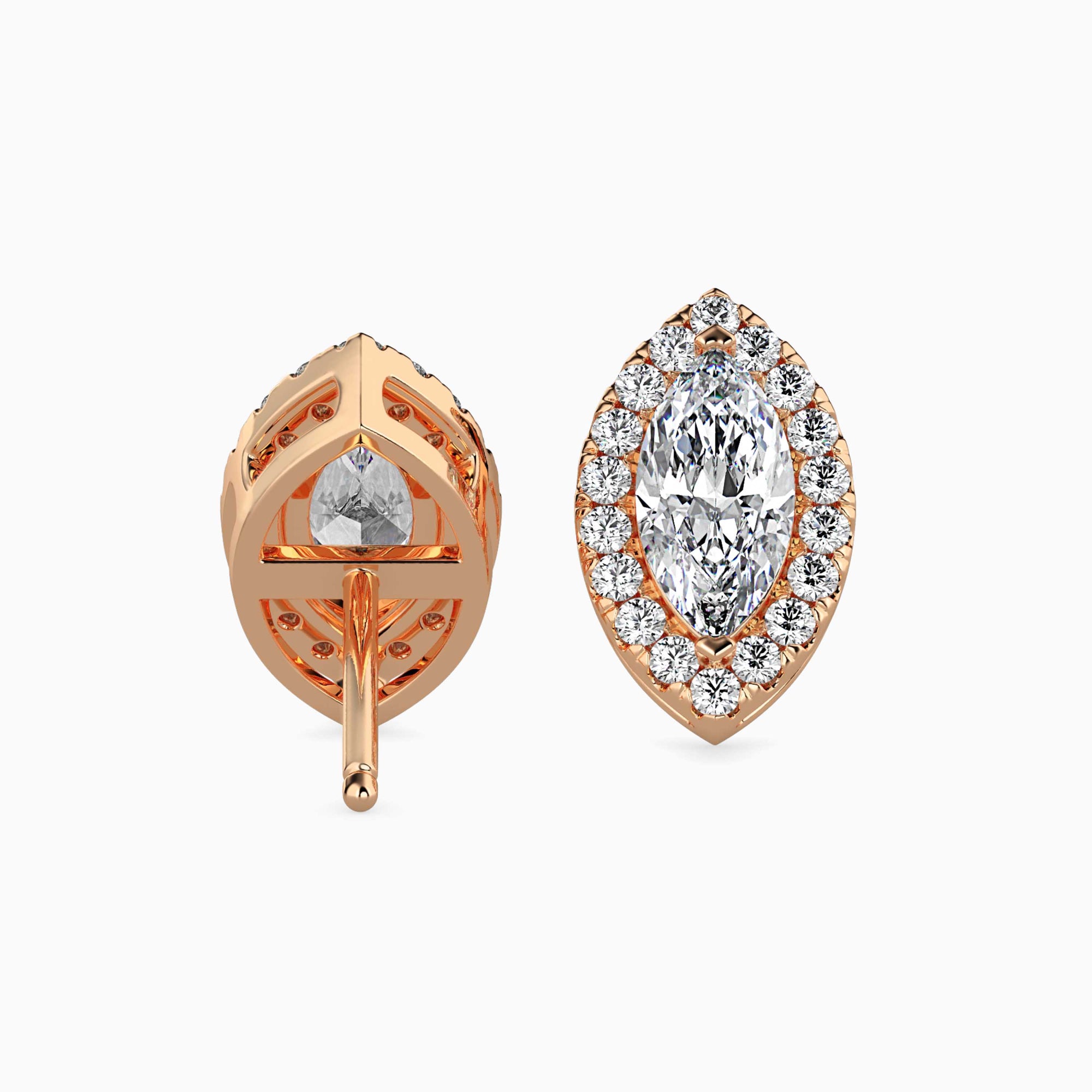 Marquise Cut Lab-Grown Diamond Halo Stud Earrings in Rose Gold