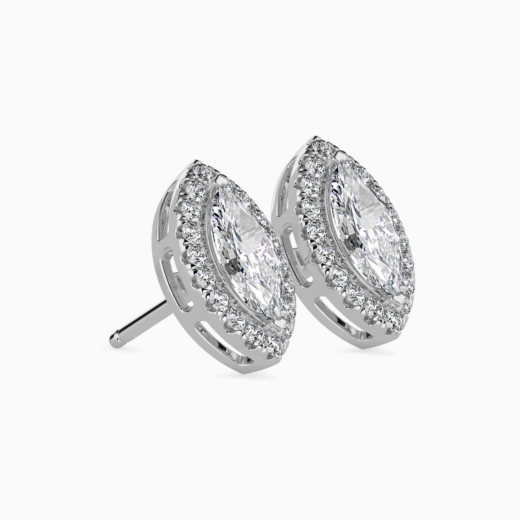 Marquise Cut Lab-Grown Diamond Halo Stud Earrings in White Gold