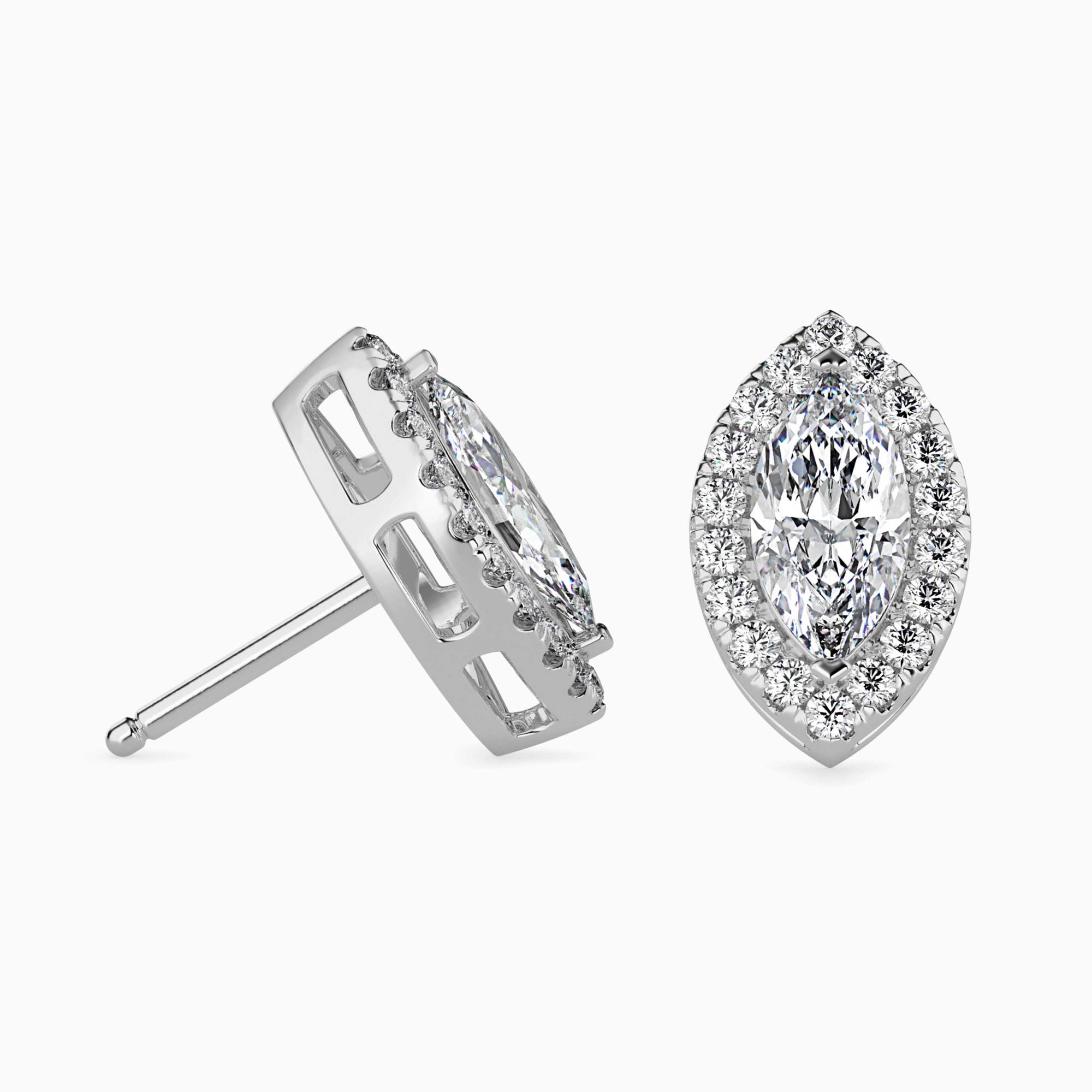 Marquise Cut Lab-Grown Diamond Halo Stud Earrings in White Gold