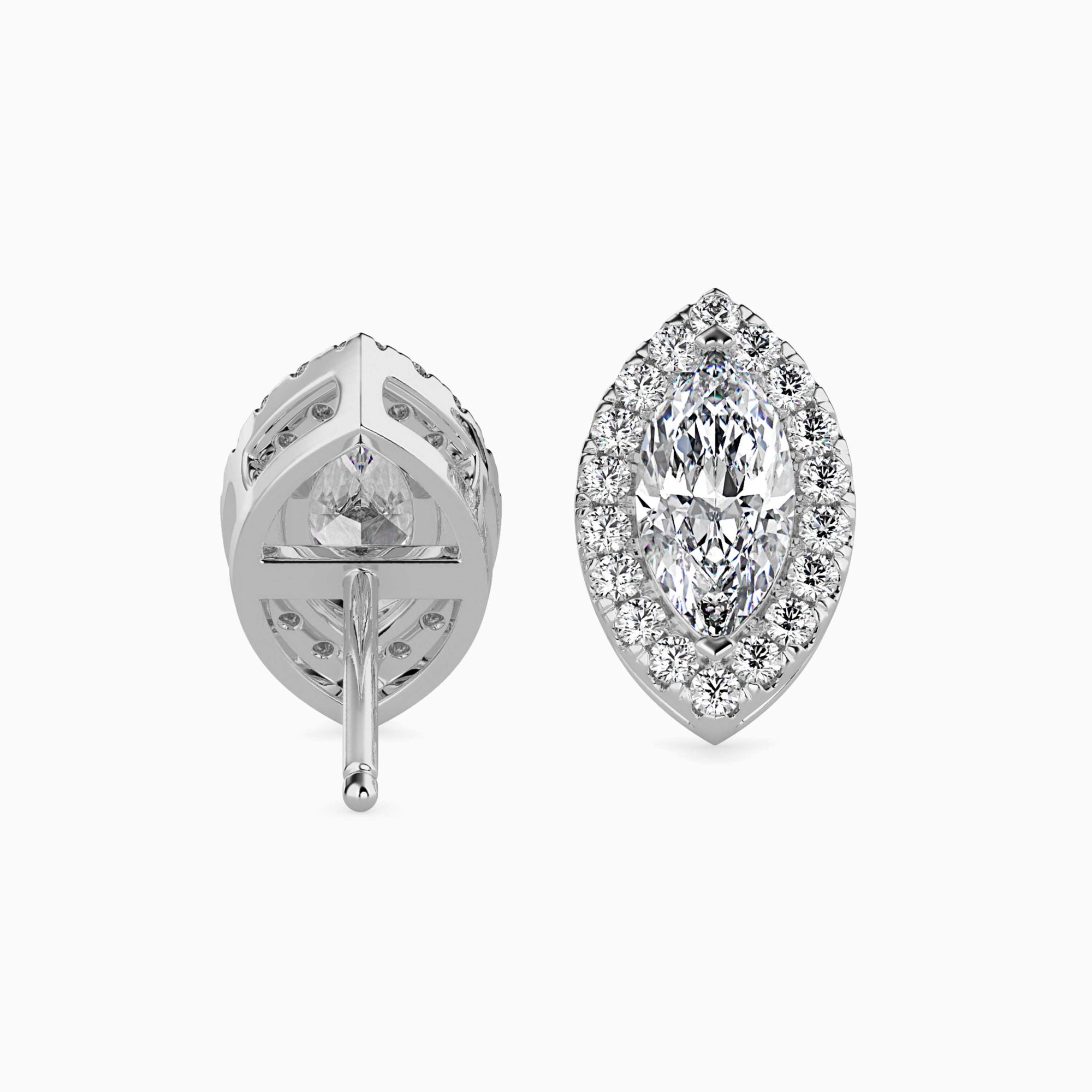 Marquise Cut Lab-Grown Diamond Halo Stud Earrings in White Gold