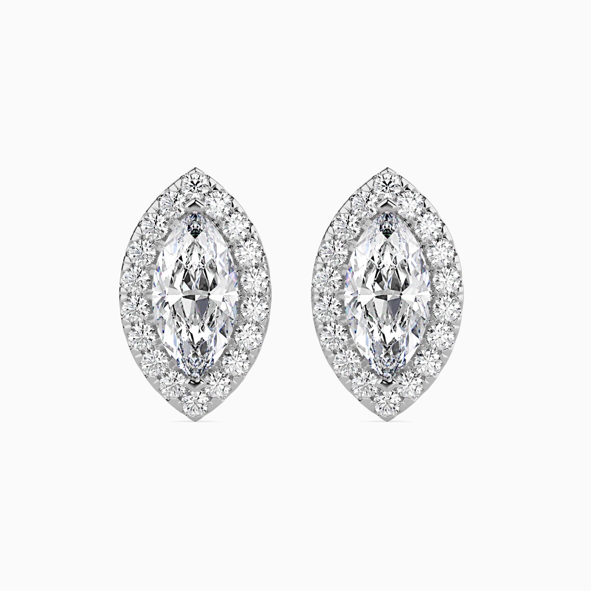 Marquise Cut Lab-Grown Diamond Halo Stud Earrings in White Gold