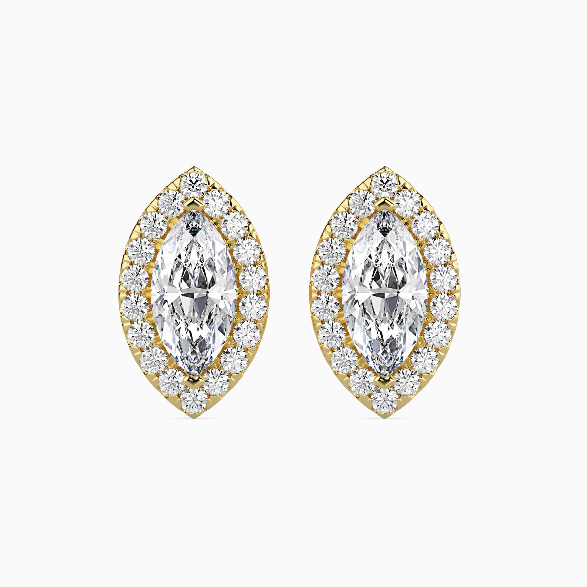 Marquise Cut Lab-Grown Diamond Halo Stud Earrings in Yellow Gold