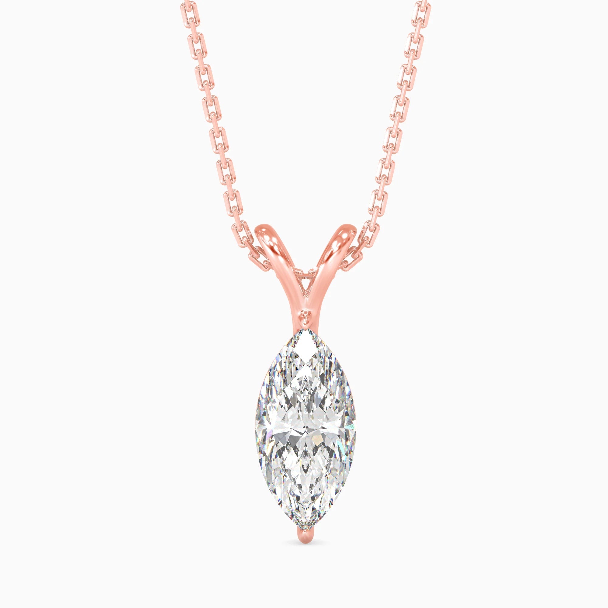 Marquise Cut Lab-Grown Diamond Solitaire Pendant in Rose Gold