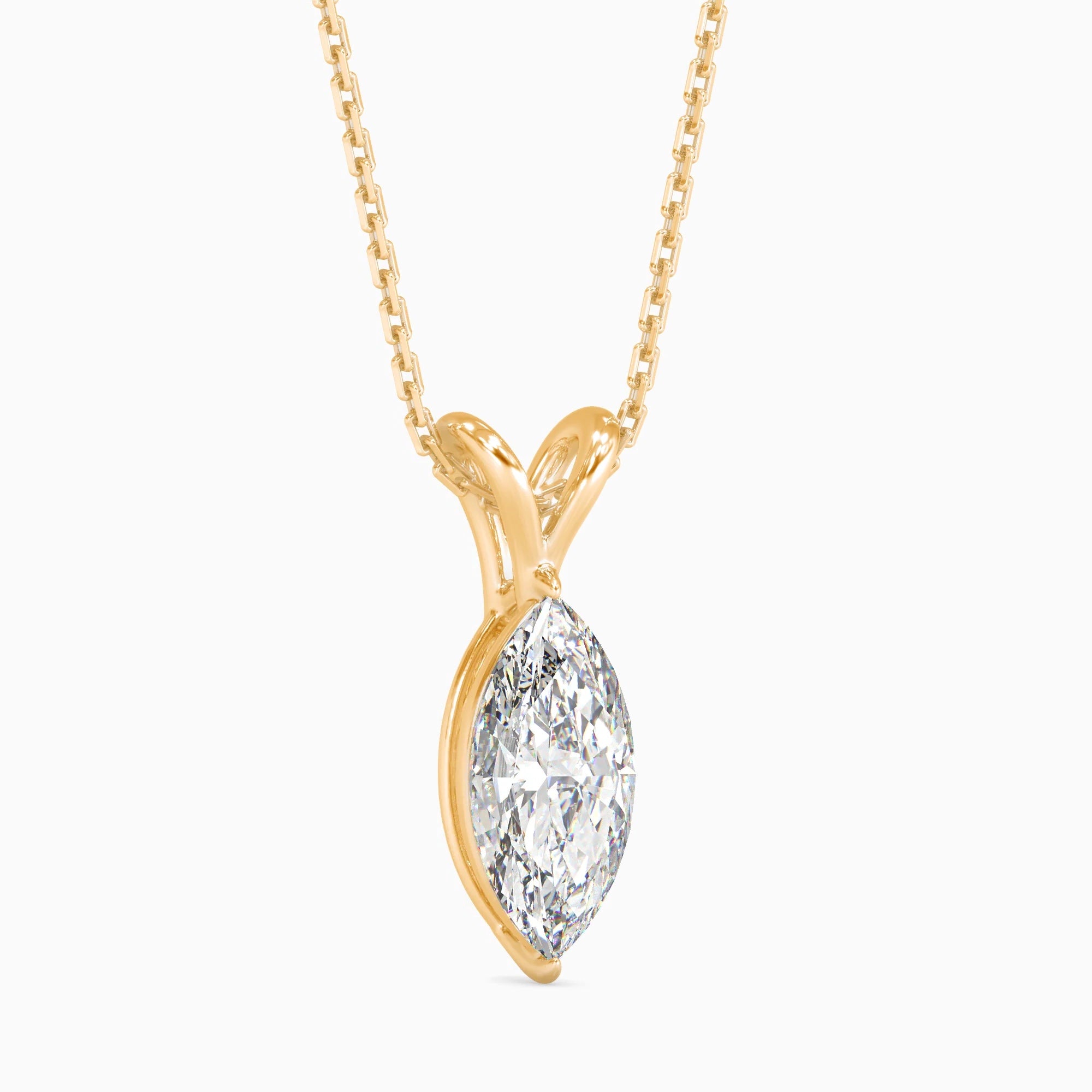 Marquise Cut Lab-Grown Diamond Solitaire Pendant in Yellow Gold