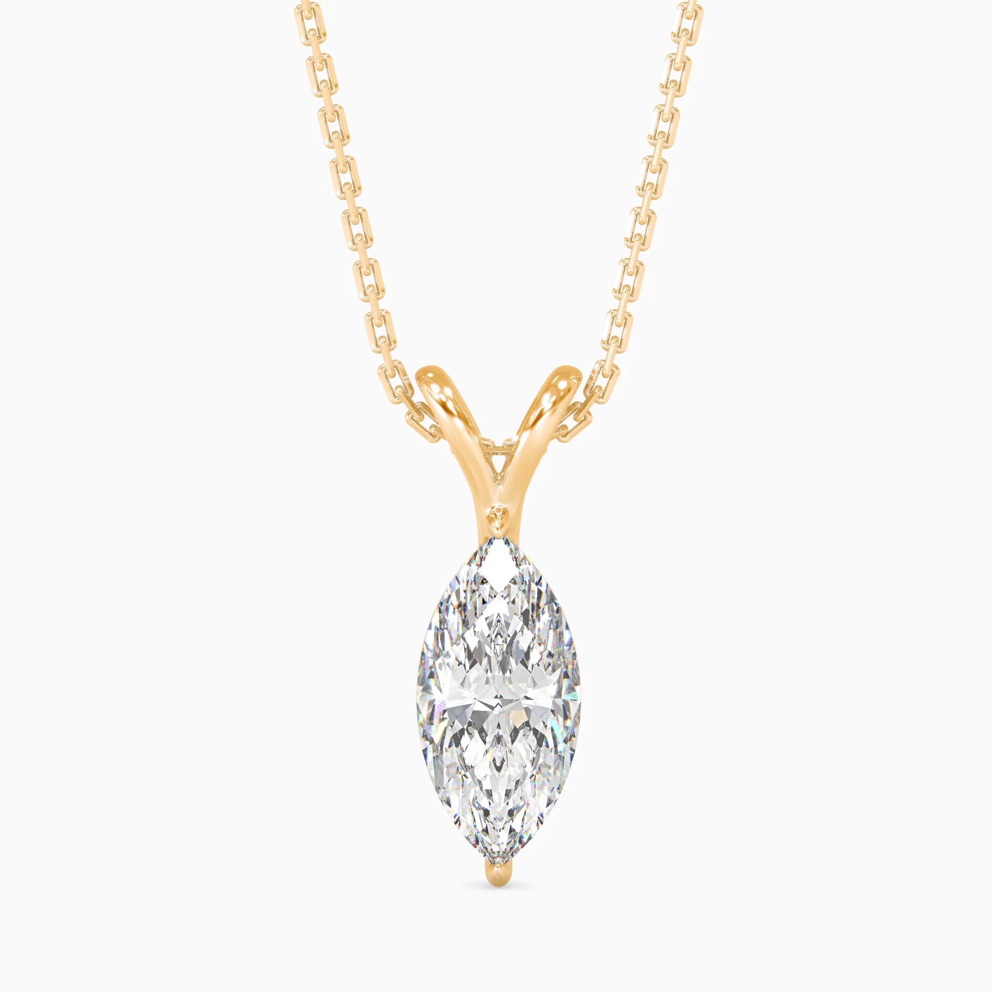 Marquise Cut Lab-Grown Diamond Solitaire Pendant in Yellow Gold