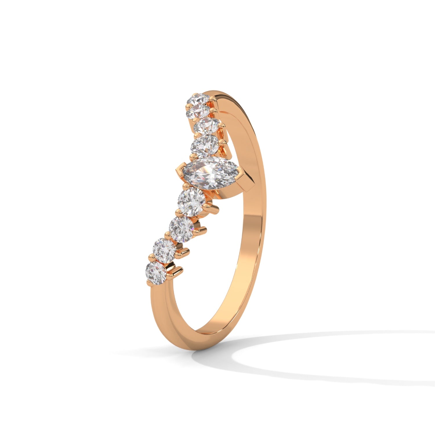 Marquise and Round Brilliant Cut Lab-Grown Diamond Chevron Wedding Ring in Rose Gold