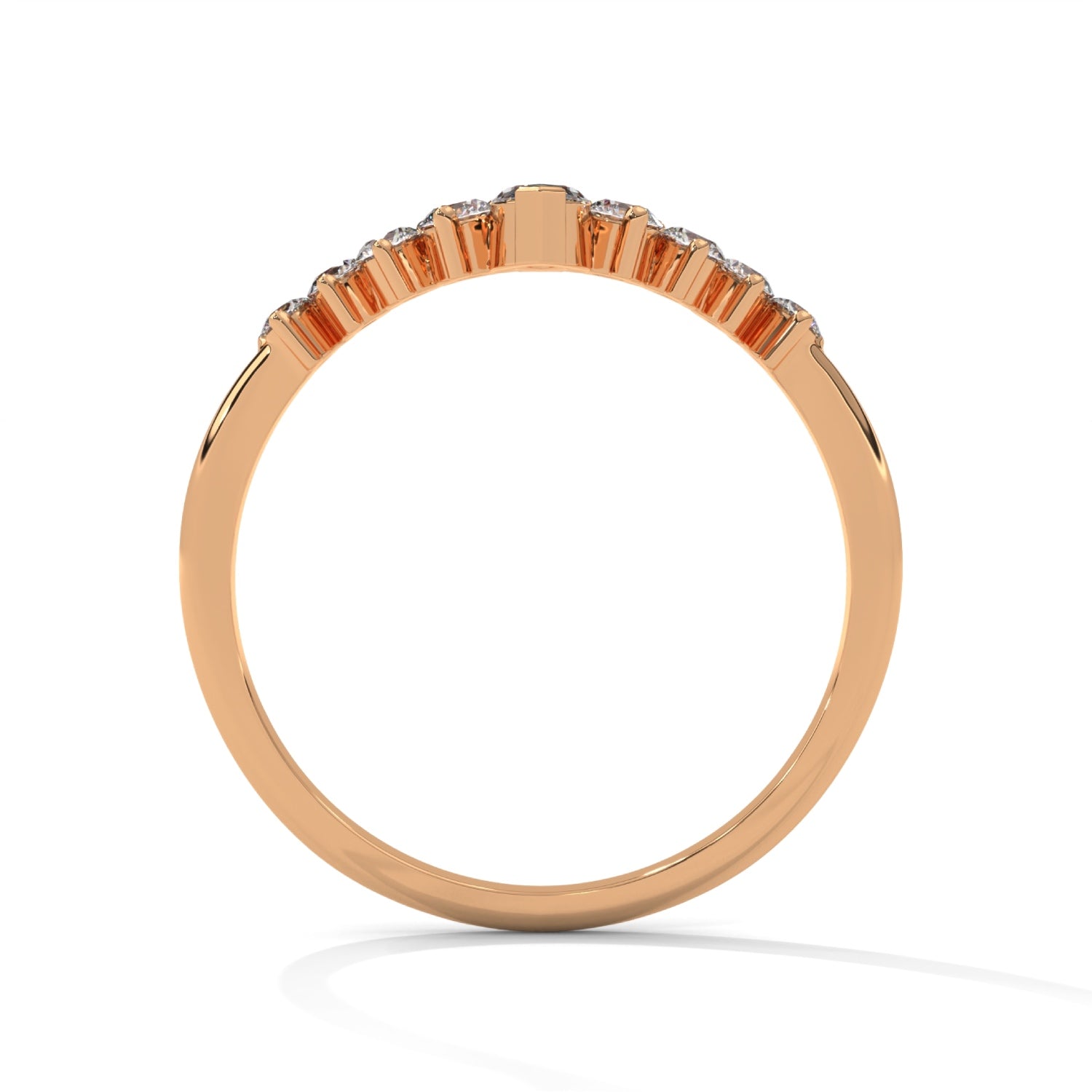 Marquise and Round Brilliant Cut Lab-Grown Diamond Chevron Wedding Ring in Rose Gold