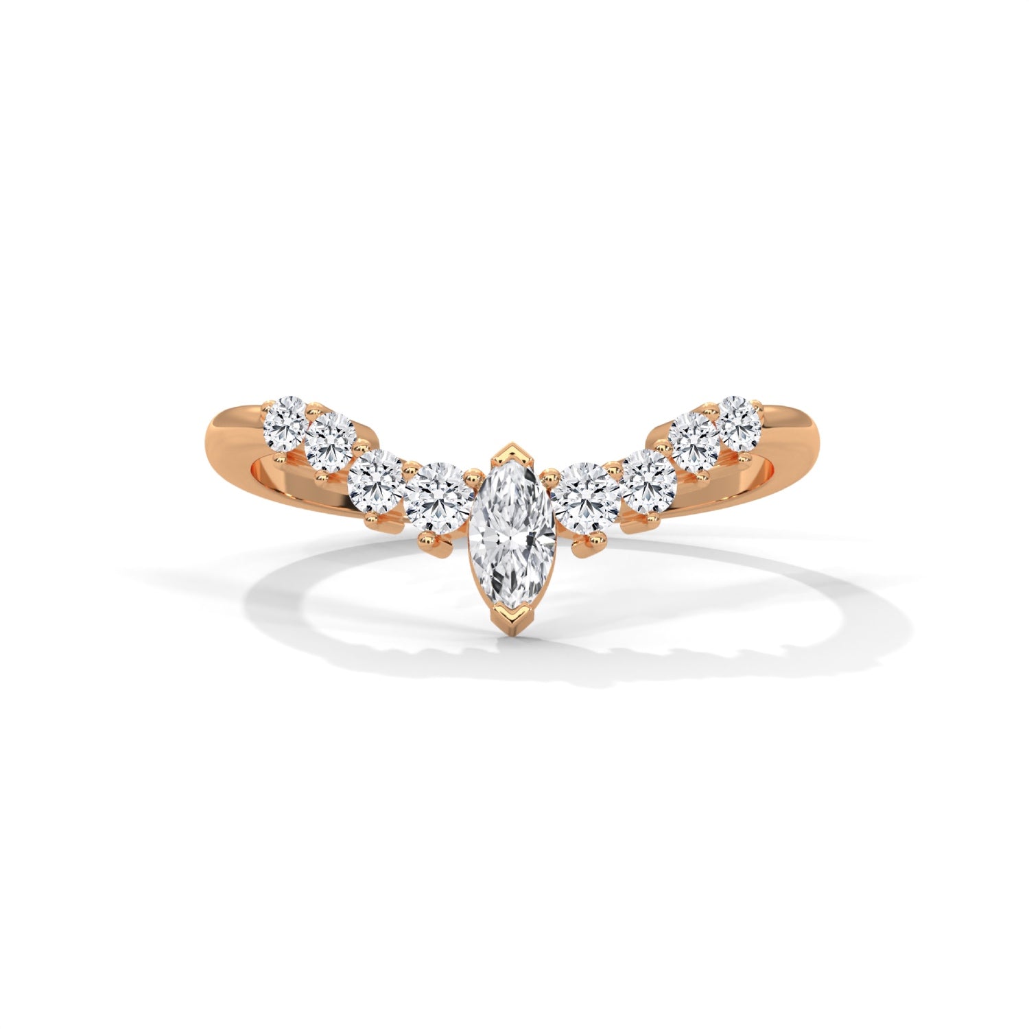 Marquise and Round Brilliant Cut Lab-Grown Diamond Chevron Wedding Ring in Rose Gold