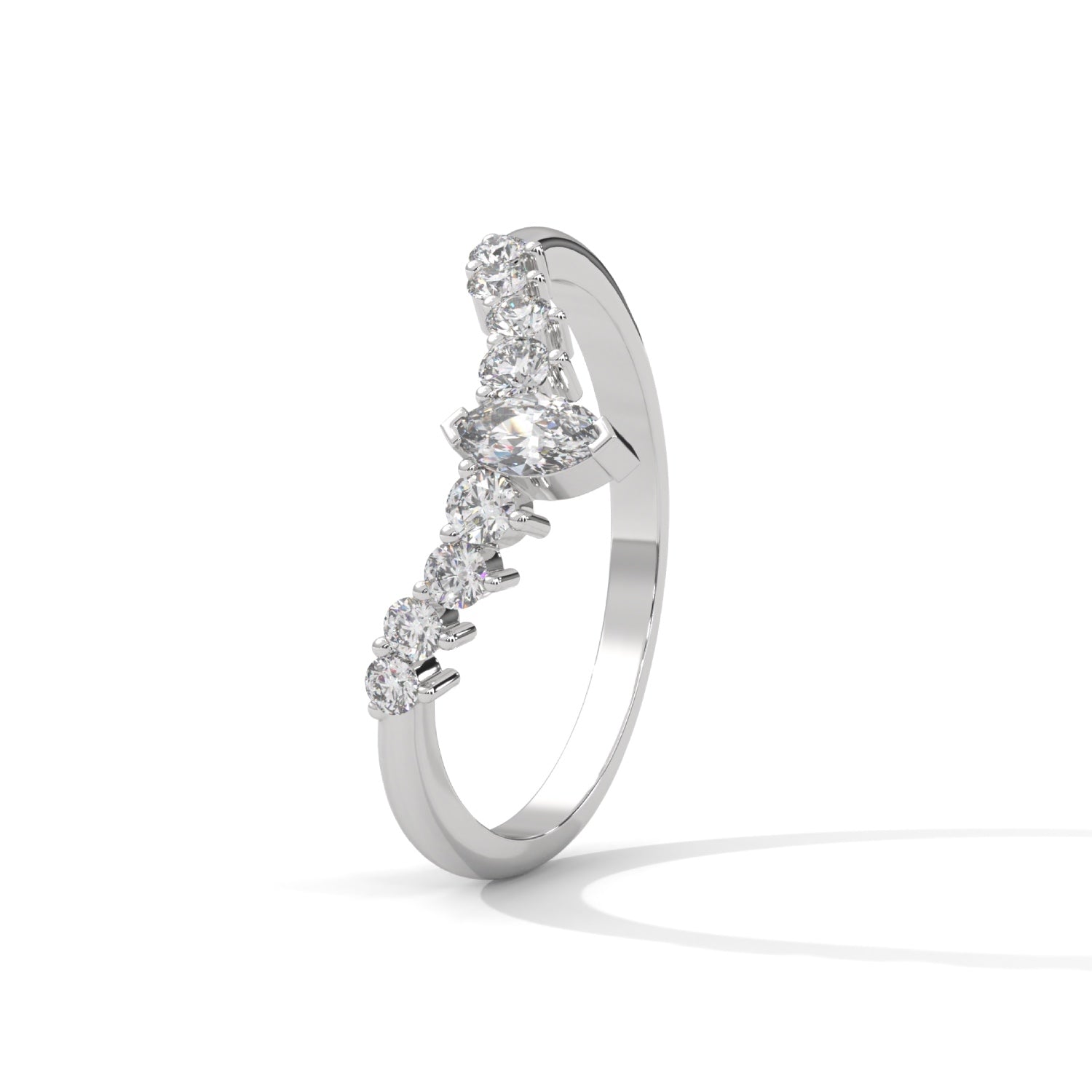 Marquise and Round Brilliant Cut Lab-Grown Diamond Chevron Wedding Ring in White Gold