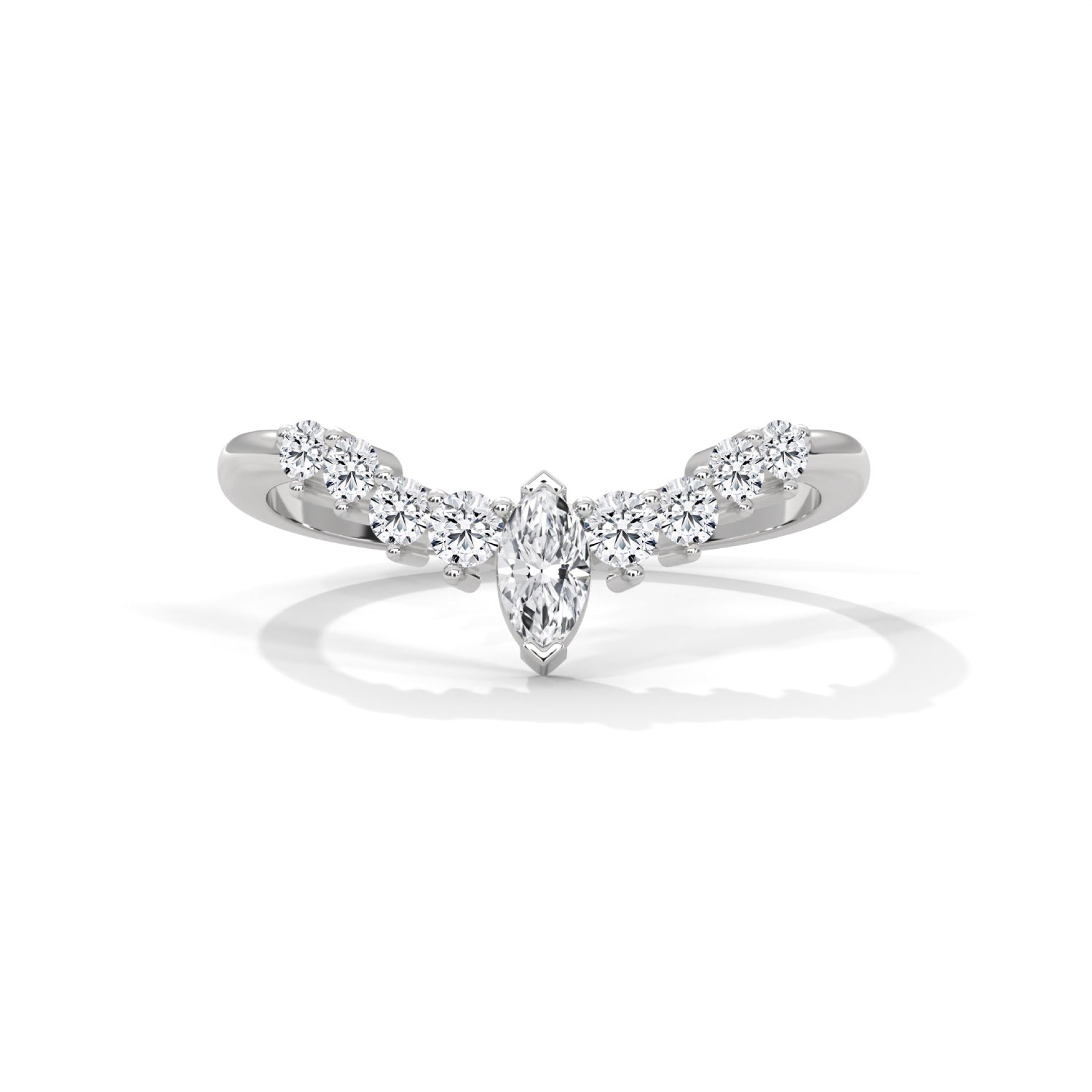 Marquise and Round Brilliant Cut Lab-Grown Diamond Chevron Wedding Ring in White Gold