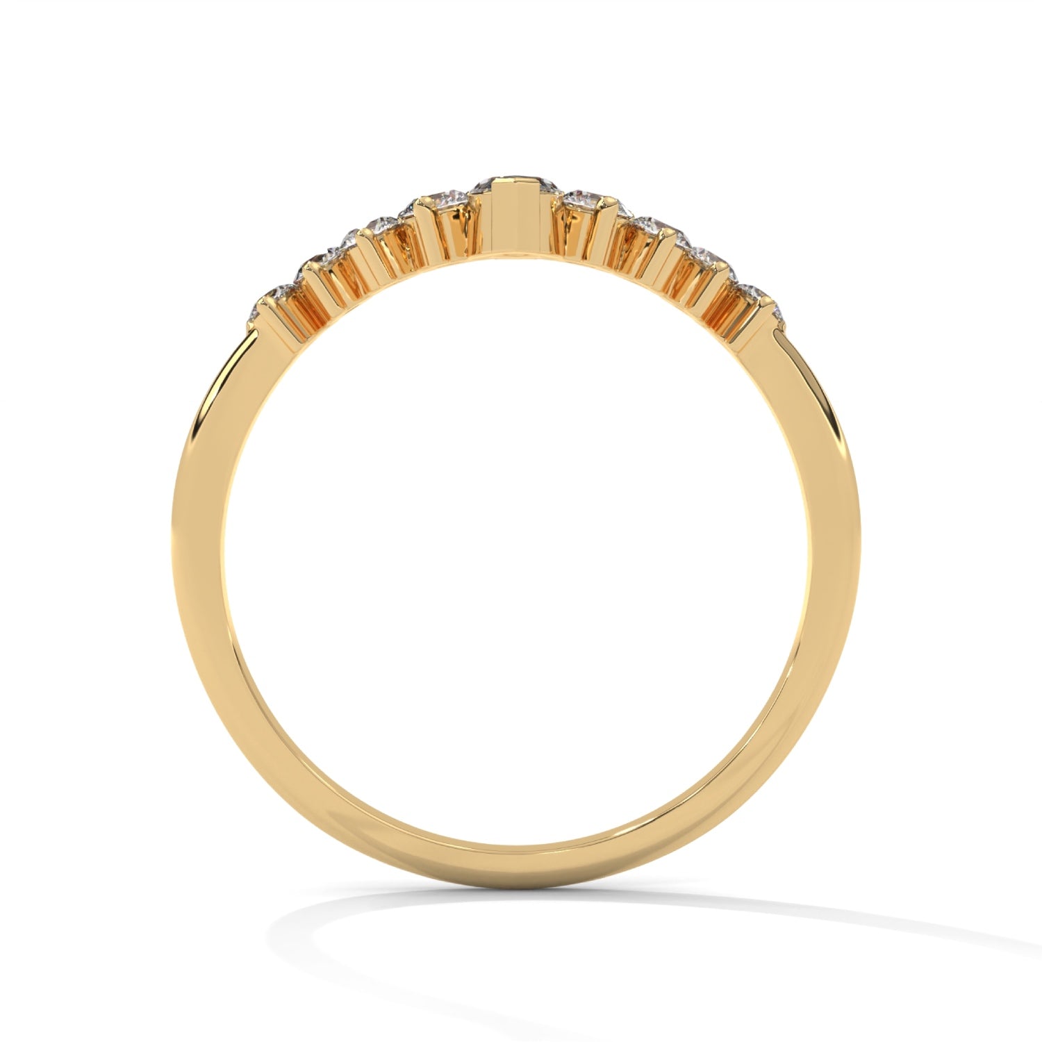 Marquise and Round Brilliant Cut Lab-Grown Diamond Chevron Wedding Ring in Yellow Gold