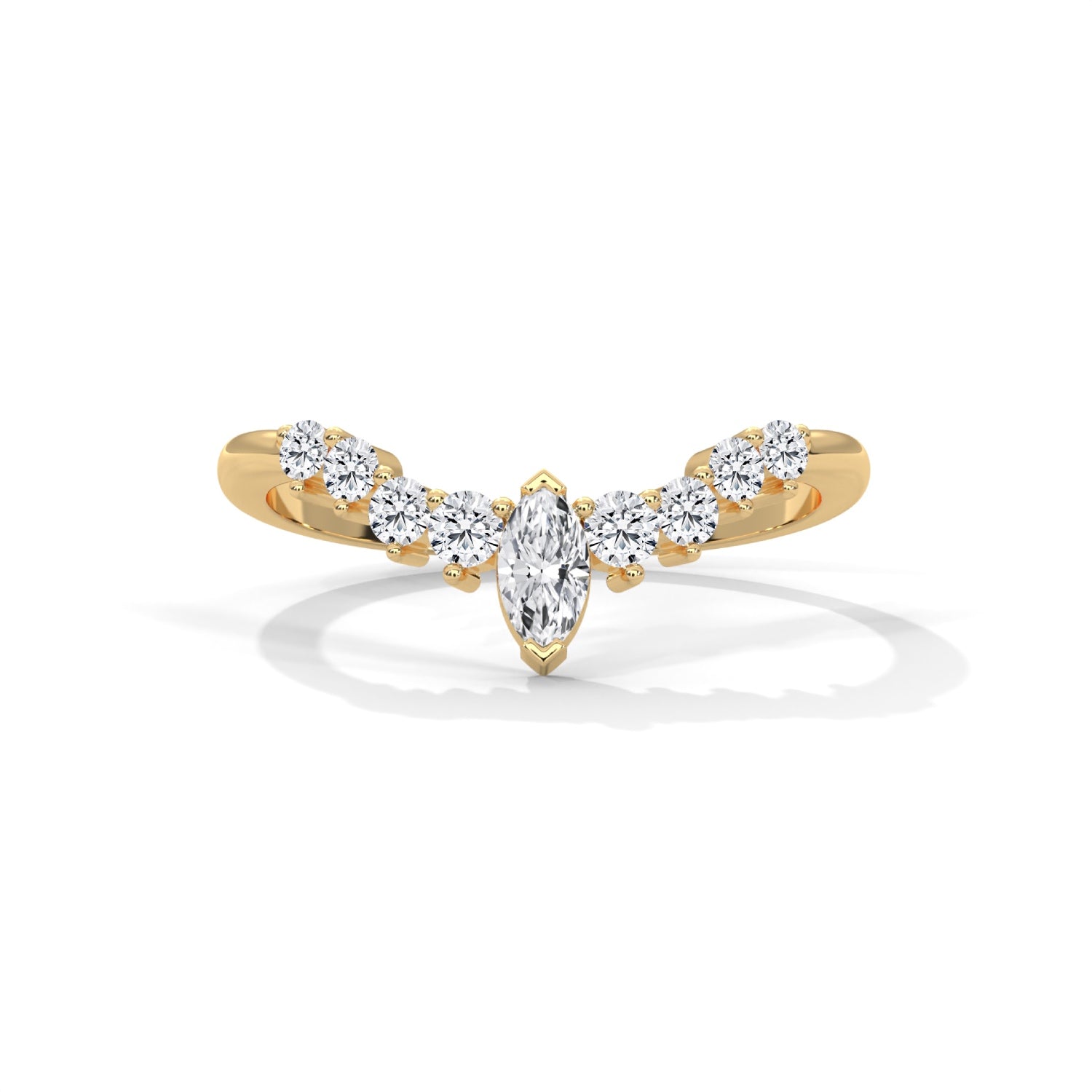 Marquise and Round Brilliant Cut Lab-Grown Diamond Chevron Wedding Ring in Yellow Gold