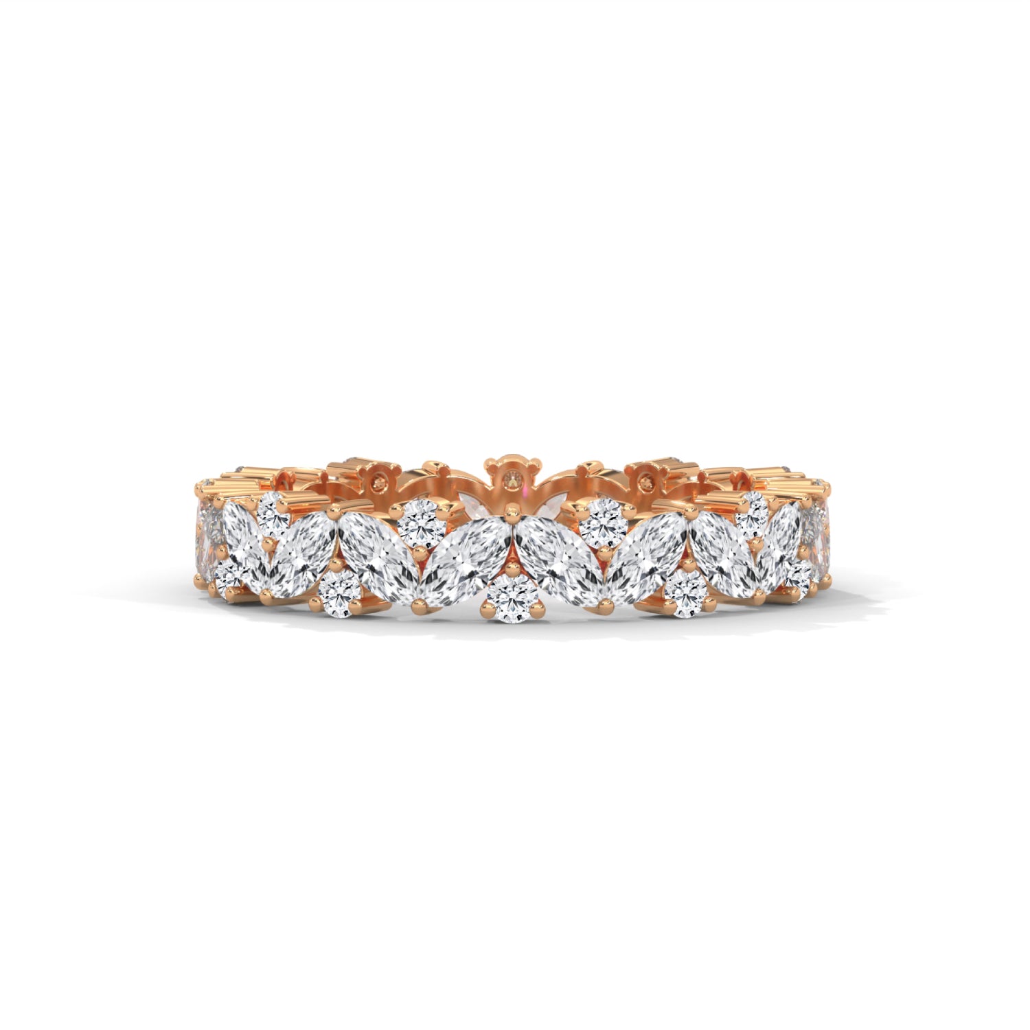 Marquise and Round Brilliant Cut Lab-Grown Diamond Eternity Ring in Rose Gold