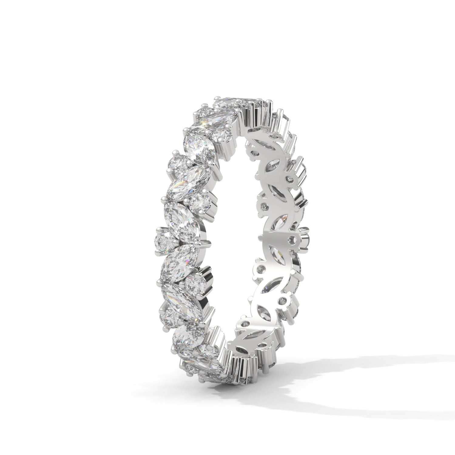 Marquise and Round Brilliant Cut Lab-Grown Diamond Eternity Ring in White Gold