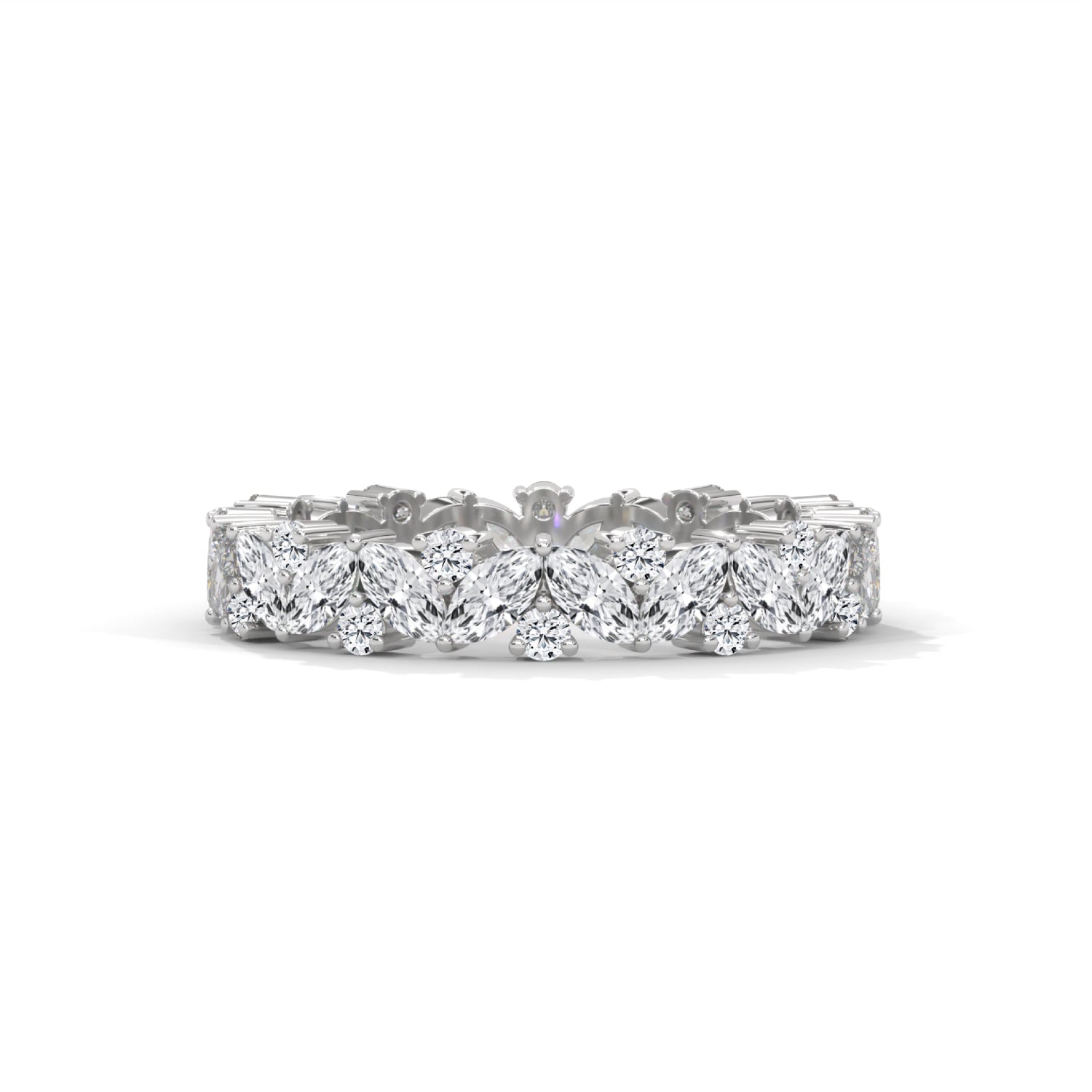 Marquise and Round Brilliant Cut Lab-Grown Diamond Eternity Ring in White Gold