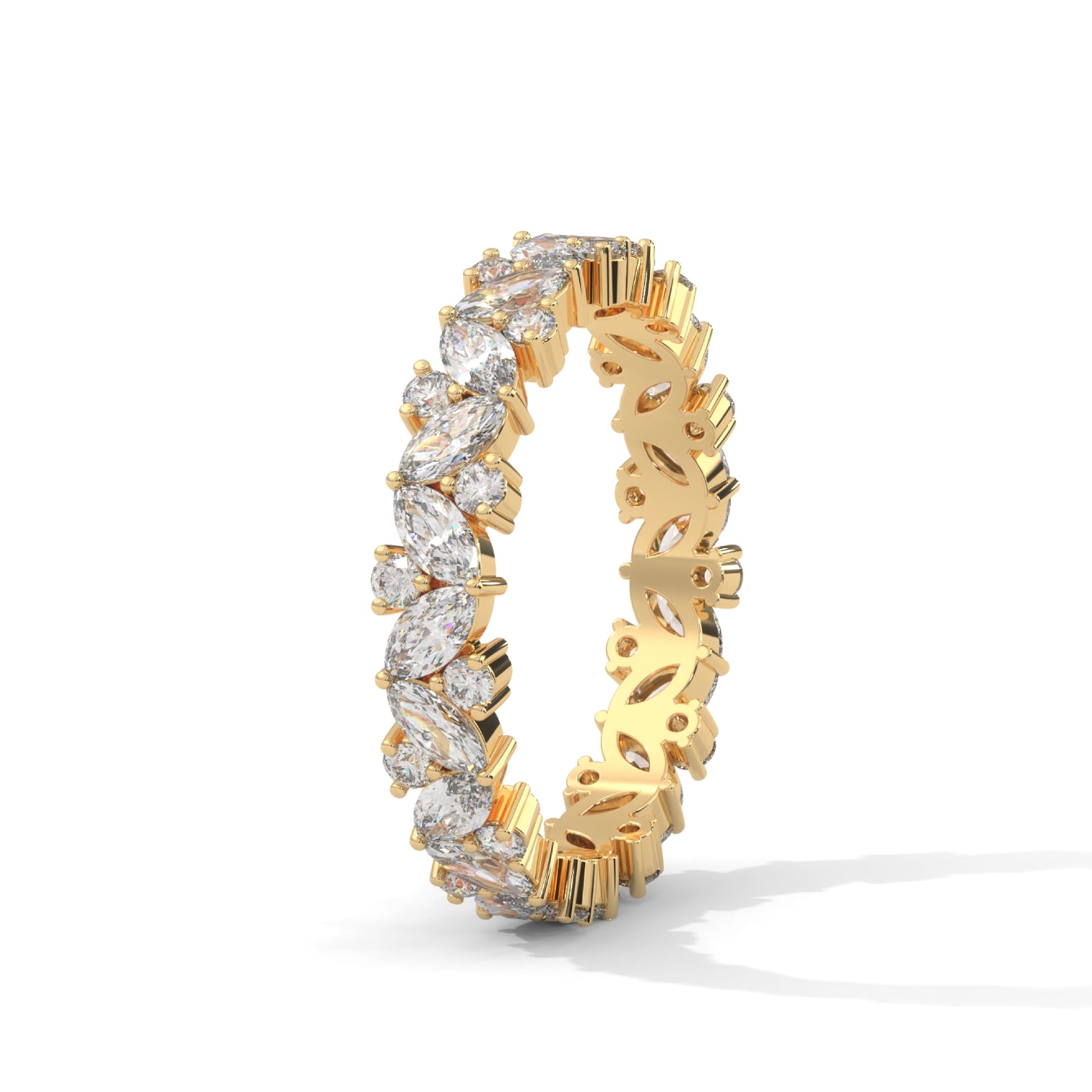 Marquise and Round Brilliant Cut Lab-Grown Diamond Eternity Ring in Yellow Gold