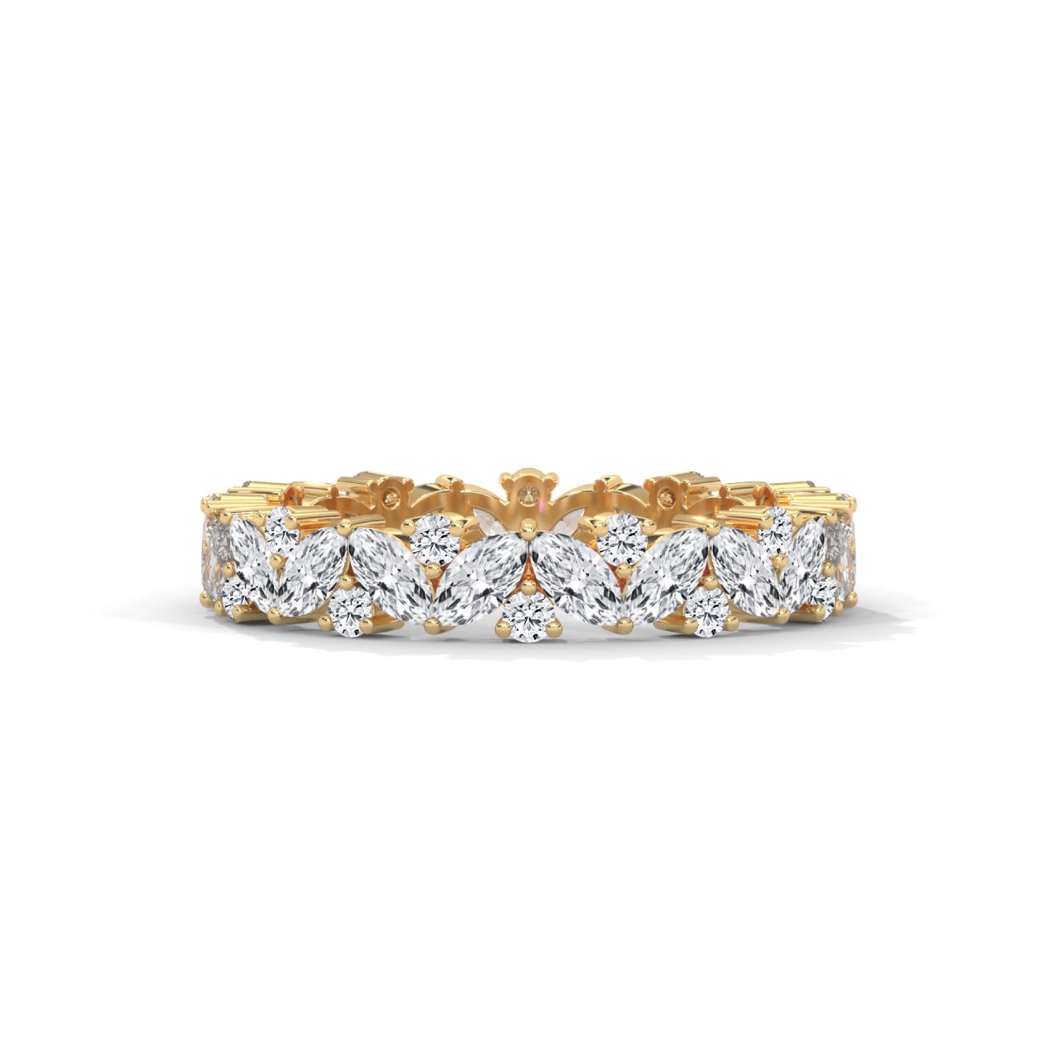 Marquise and Round Brilliant Cut Lab-Grown Diamond Eternity Ring in Yellow Gold