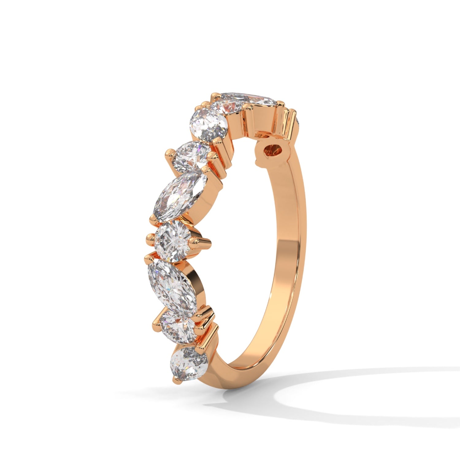 Marquise and Round Brilliant Cut Lab-Grown Diamond Half-Eternity Ring in Rose Gold