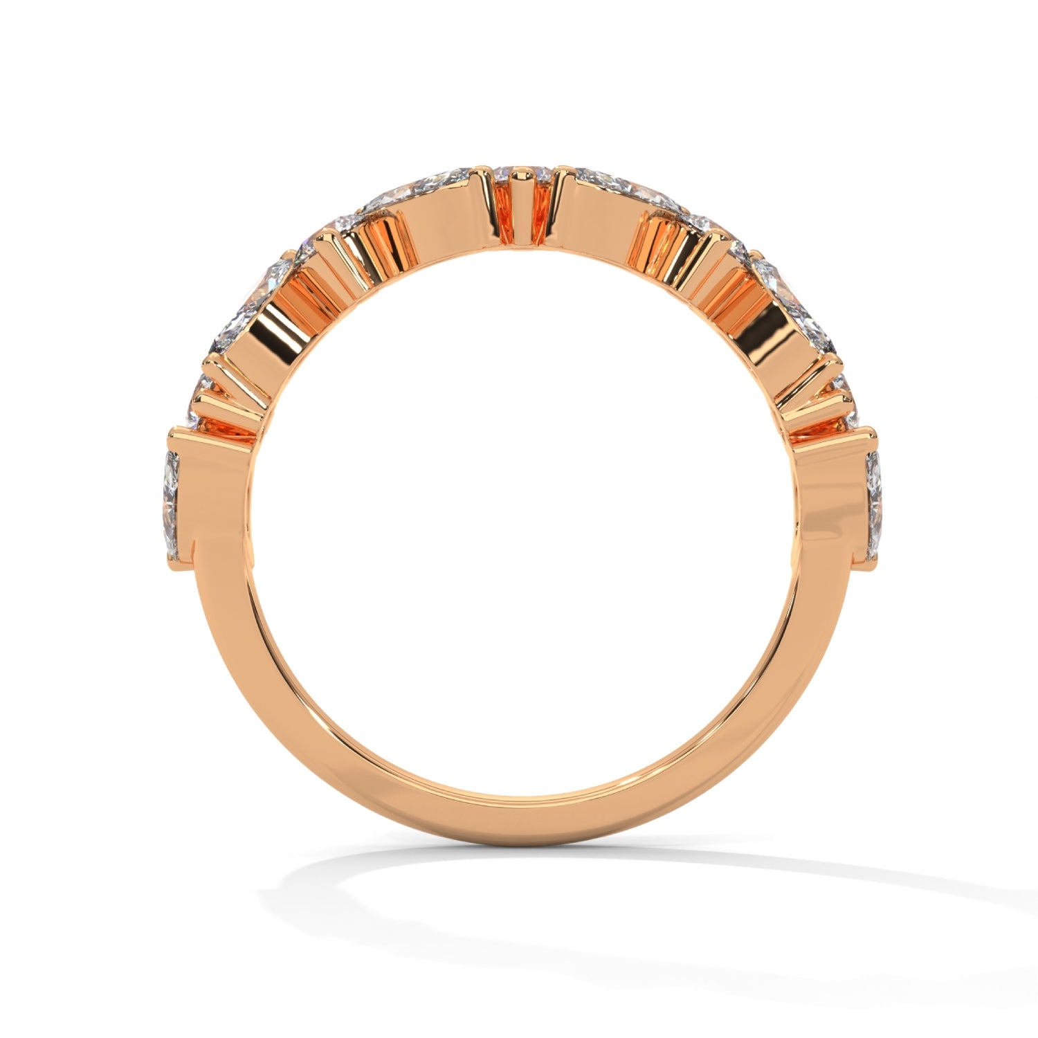 Marquise and Round Brilliant Cut Lab-Grown Diamond Half-Eternity Ring in Rose Gold