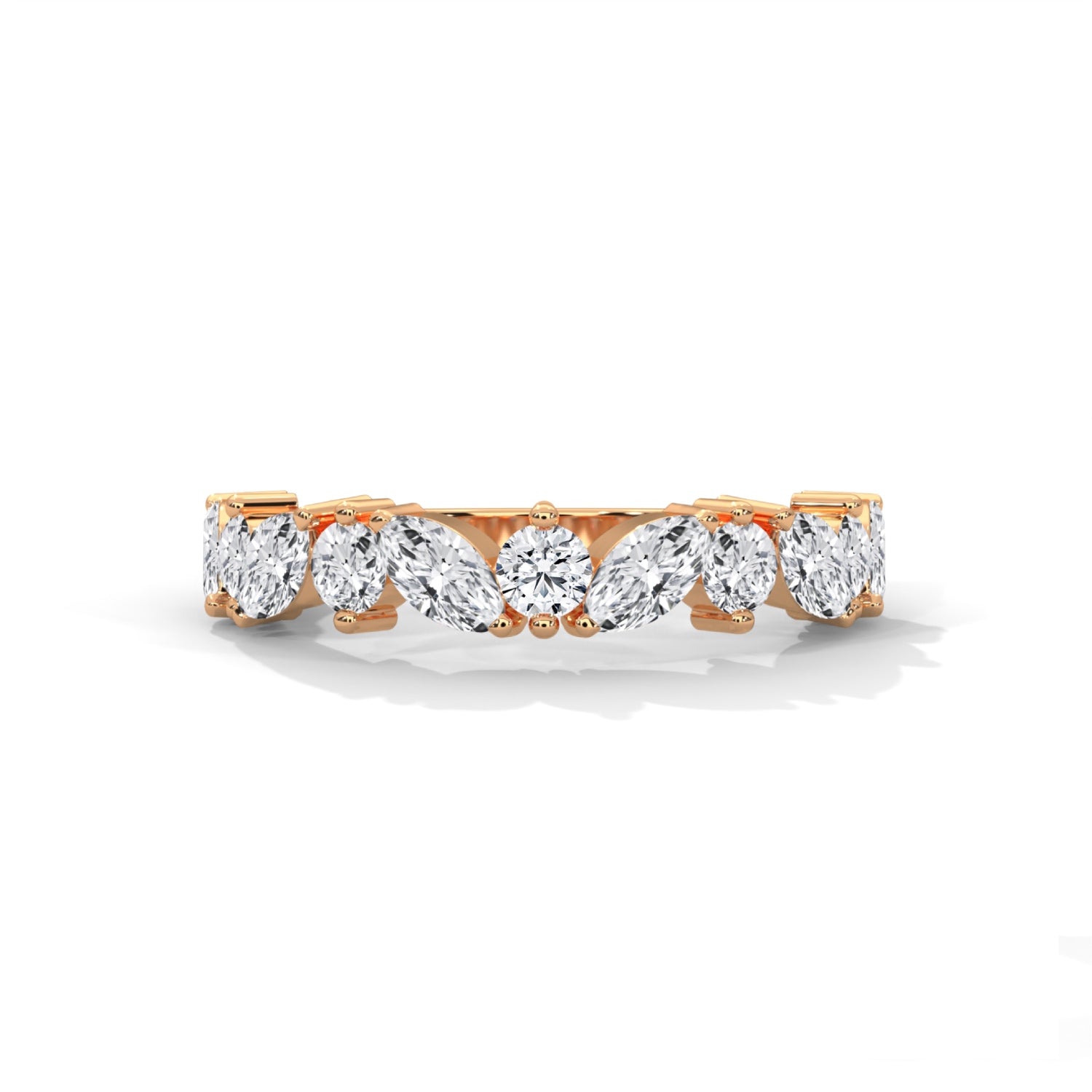 Marquise and Round Brilliant Cut Lab-Grown Diamond Half-Eternity Ring in Rose Gold