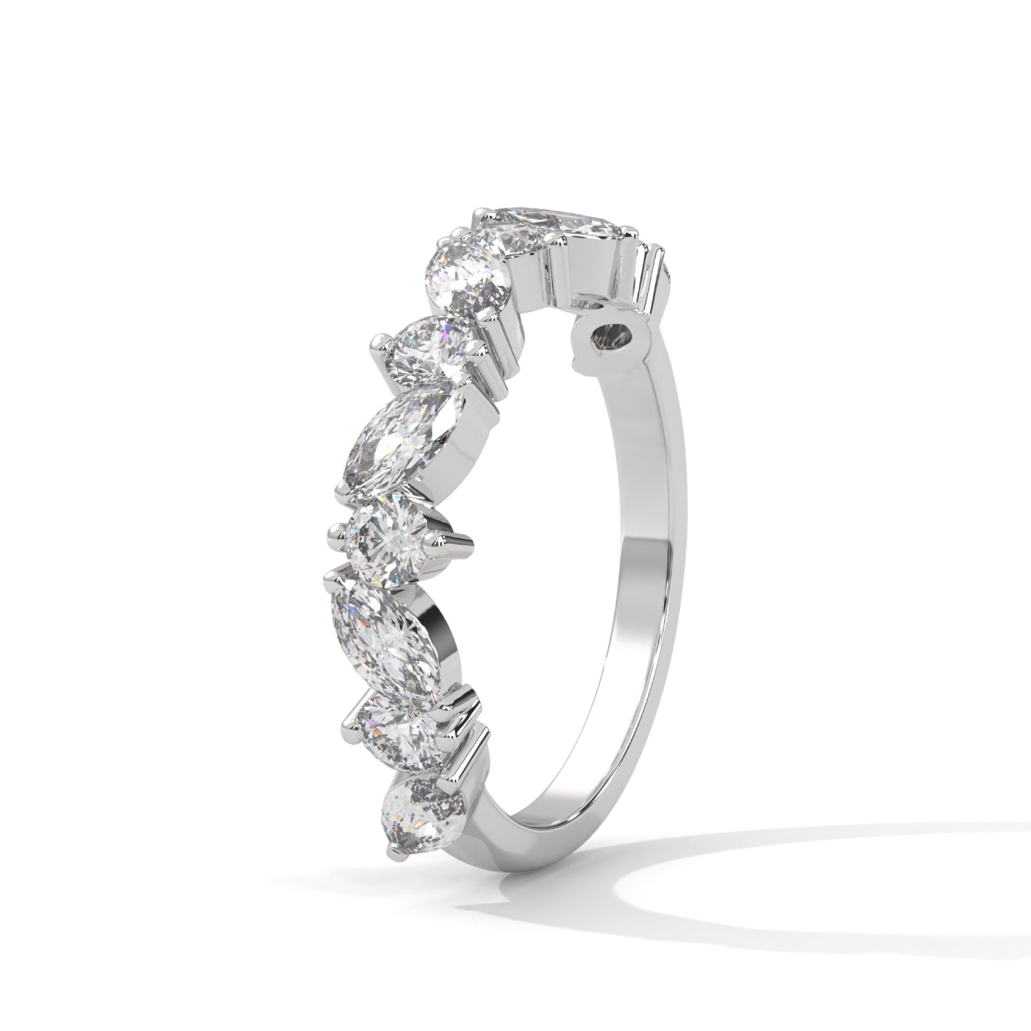 Marquise and Round Brilliant Cut Lab-Grown Diamond Half-Eternity Ring in White Gold