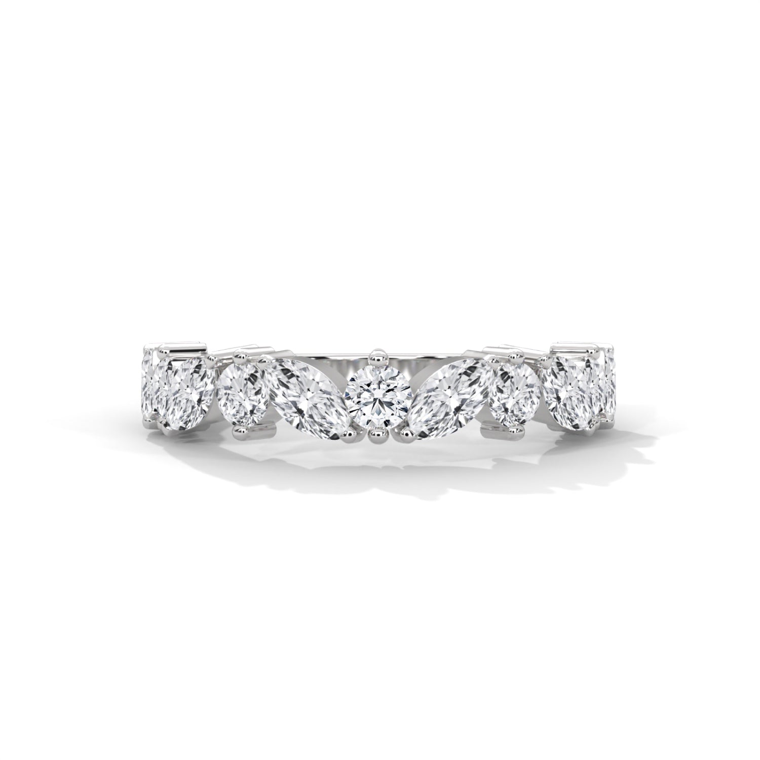 Marquise and Round Brilliant Cut Lab-Grown Diamond Half-Eternity Ring in White Gold