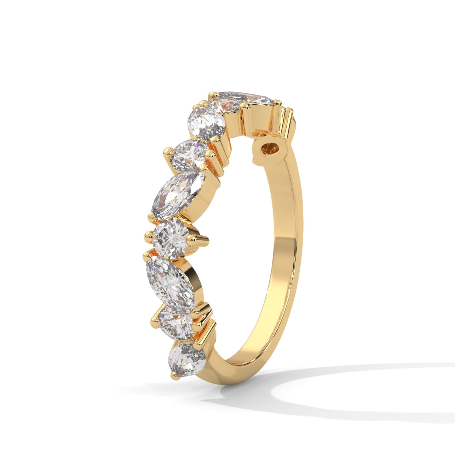 Marquise and Round Brilliant Cut Lab-Grown Diamond Half-Eternity Ring in Yellow Gold