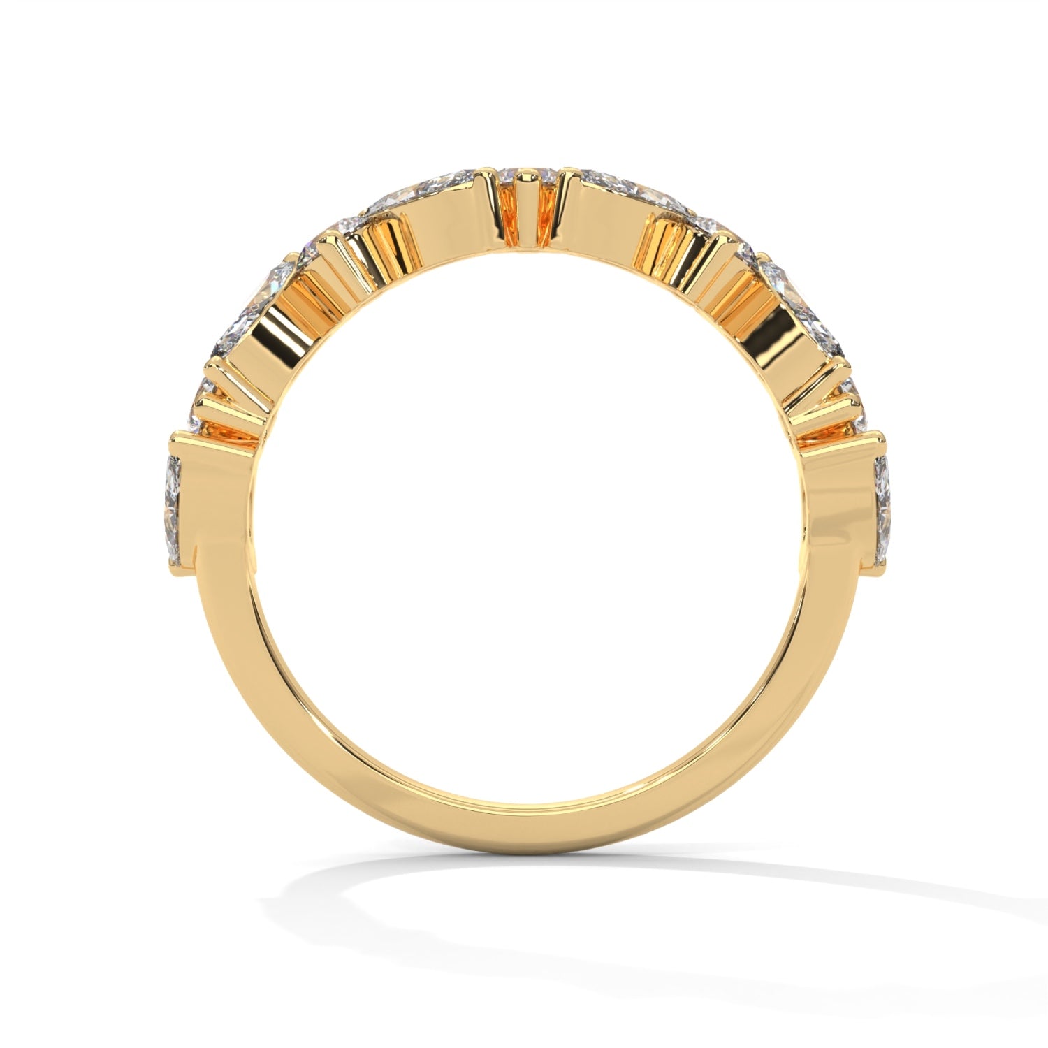 Marquise and Round Brilliant Cut Lab-Grown Diamond Half-Eternity Ring in Yellow Gold