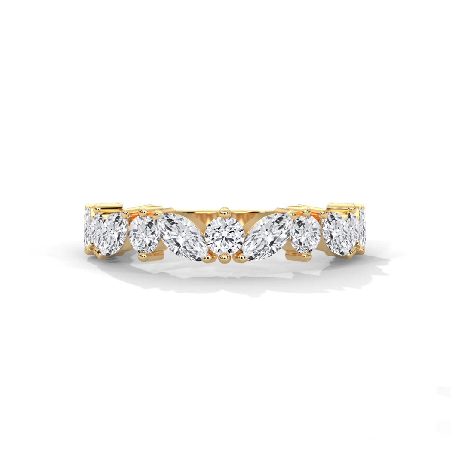 Marquise and Round Brilliant Cut Lab-Grown Diamond Half-Eternity Ring in Yellow Gold