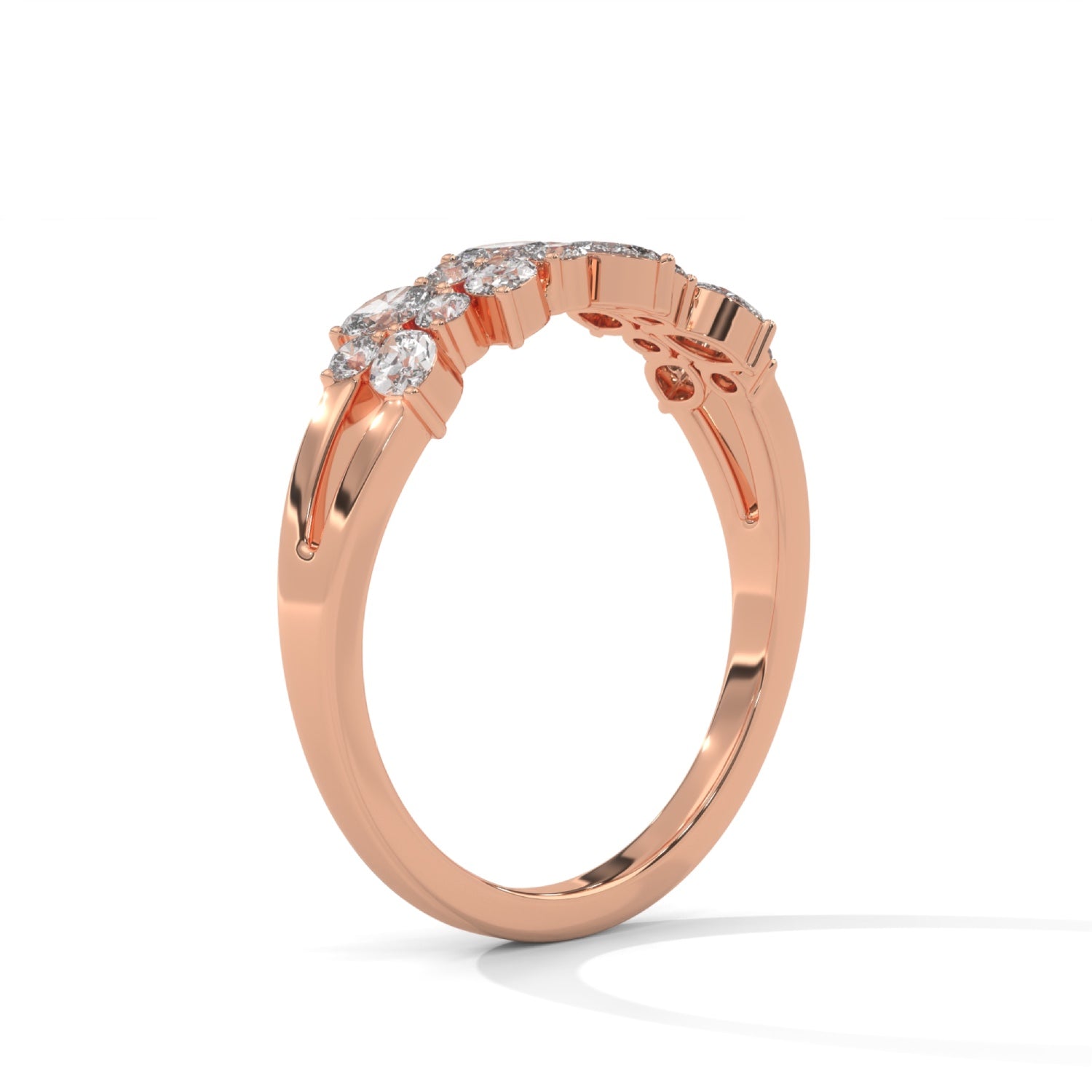 Marquise and Round Brilliant Cut Lab-Grown Diamond Stackable Cluster Ring in Rose Gold