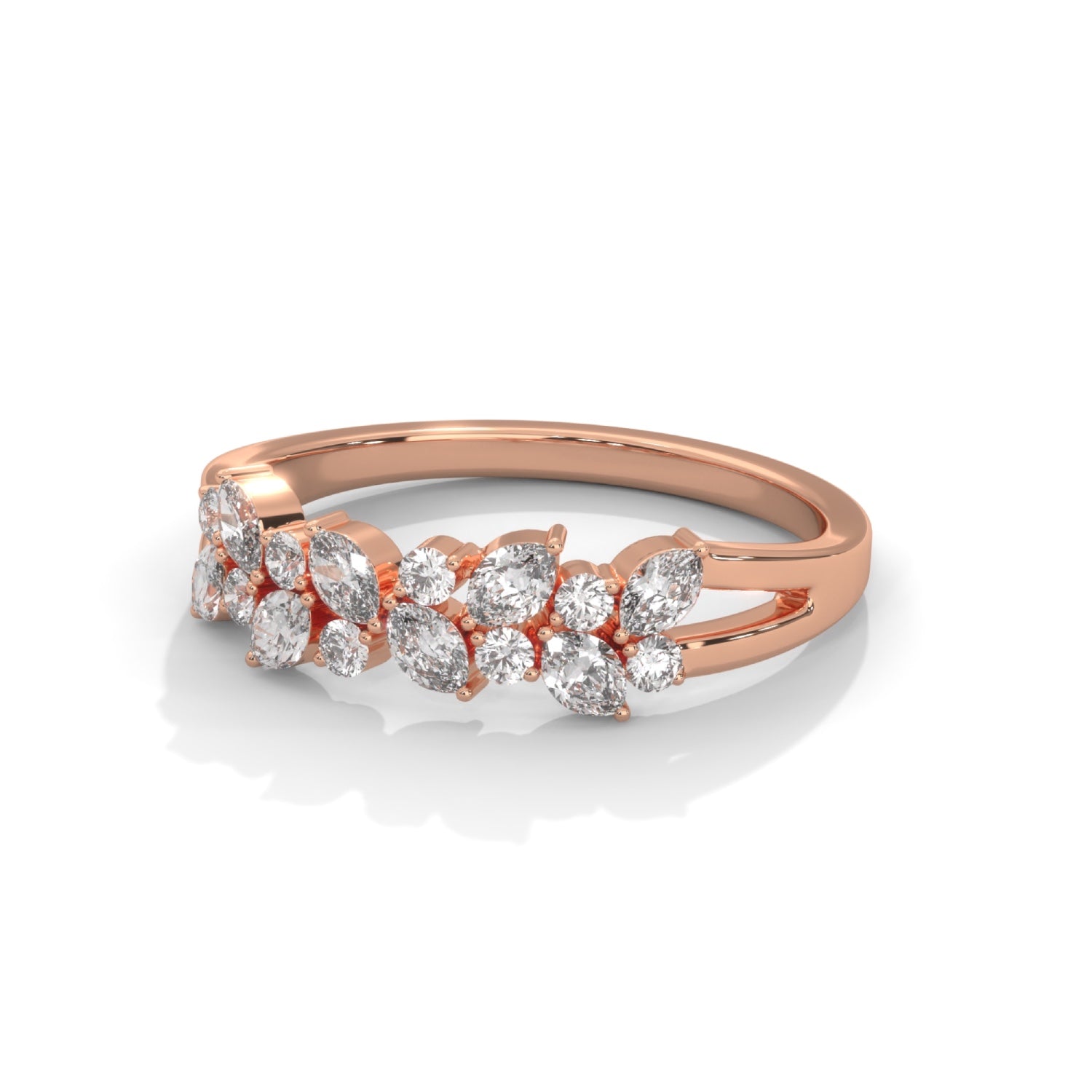 Marquise and Round Brilliant Cut Lab-Grown Diamond Stackable Cluster Ring in Rose Gold