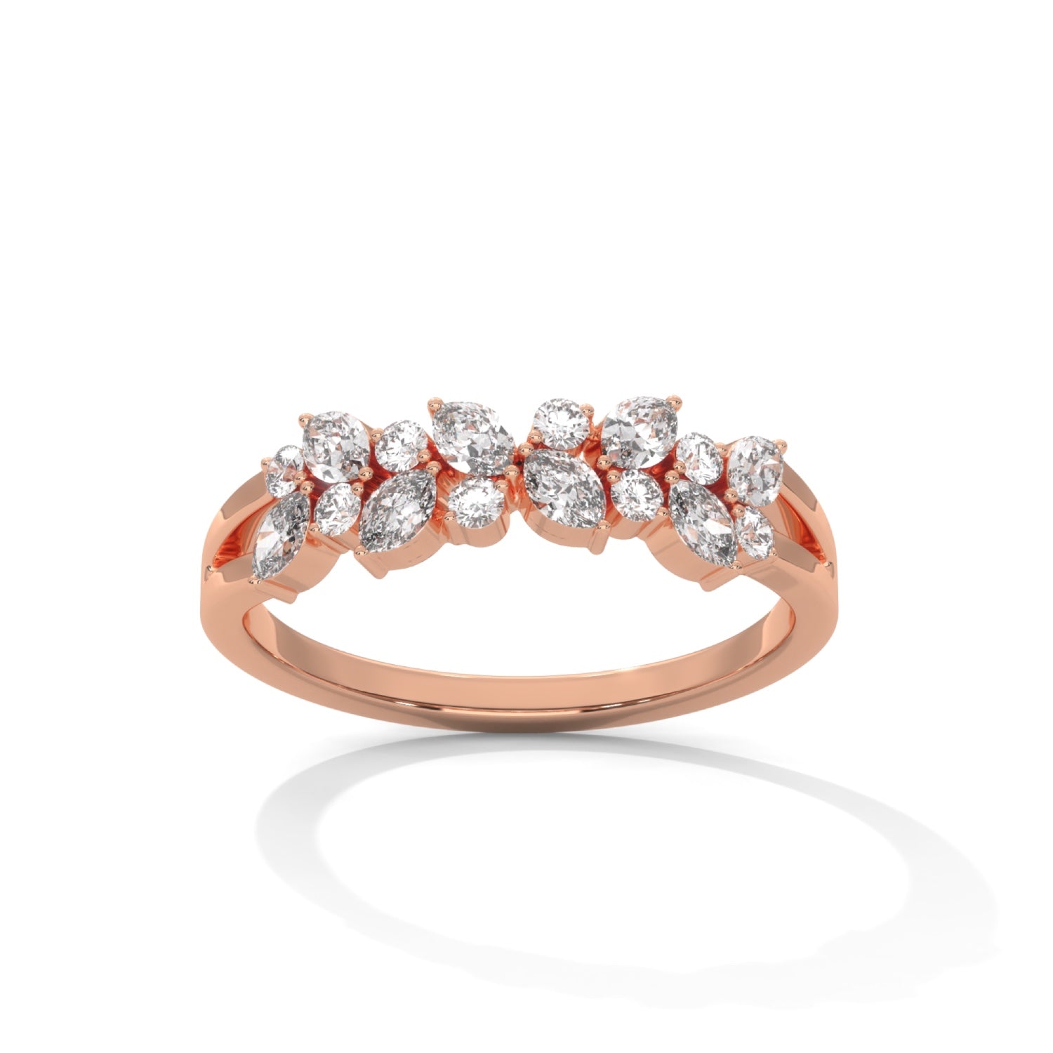 Marquise and Round Brilliant Cut Lab-Grown Diamond Stackable Cluster Ring in Rose Gold