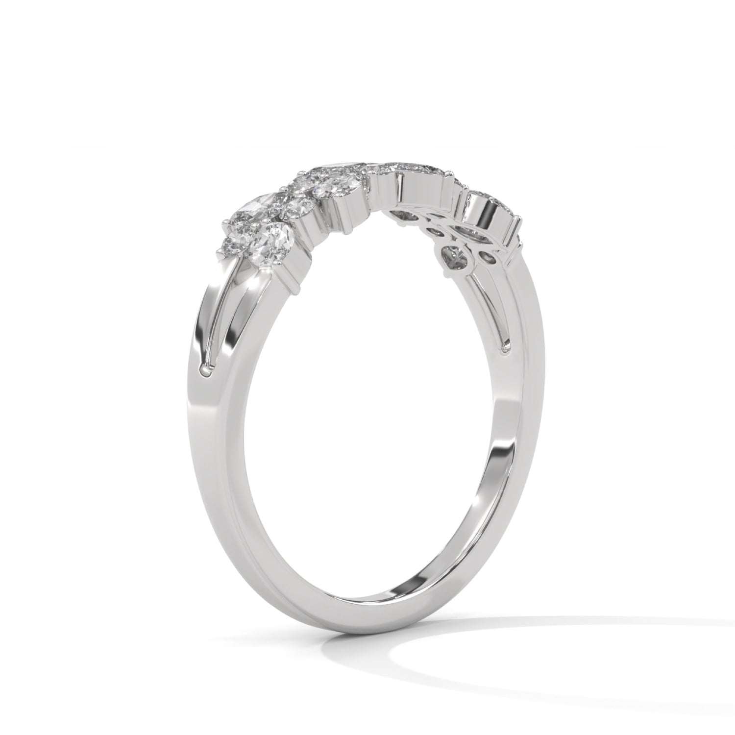 Marquise and Round Brilliant Cut Lab-Grown Diamond Stackable Cluster Ring in White Gold