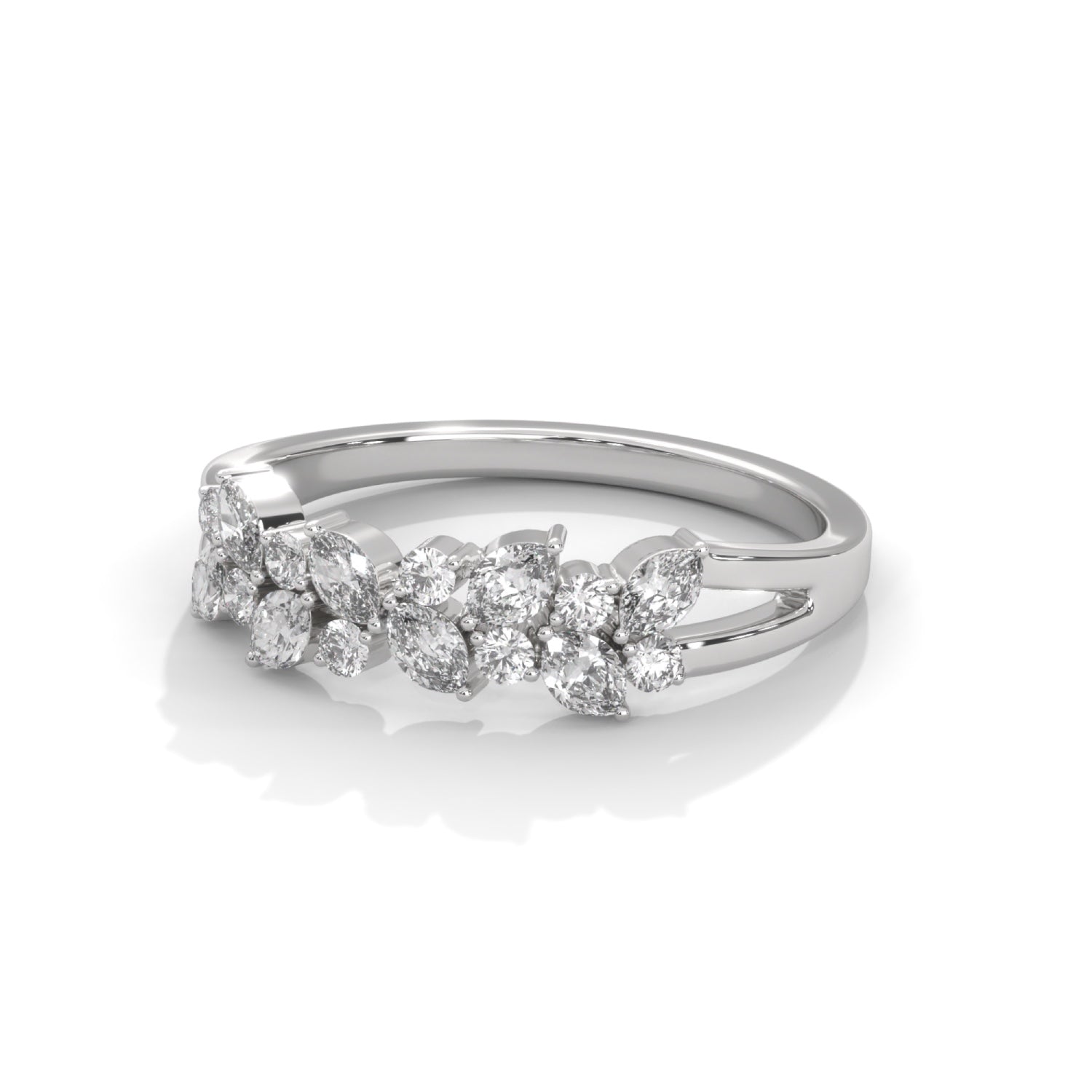 Marquise and Round Brilliant Cut Lab-Grown Diamond Stackable Cluster Ring in White Gold