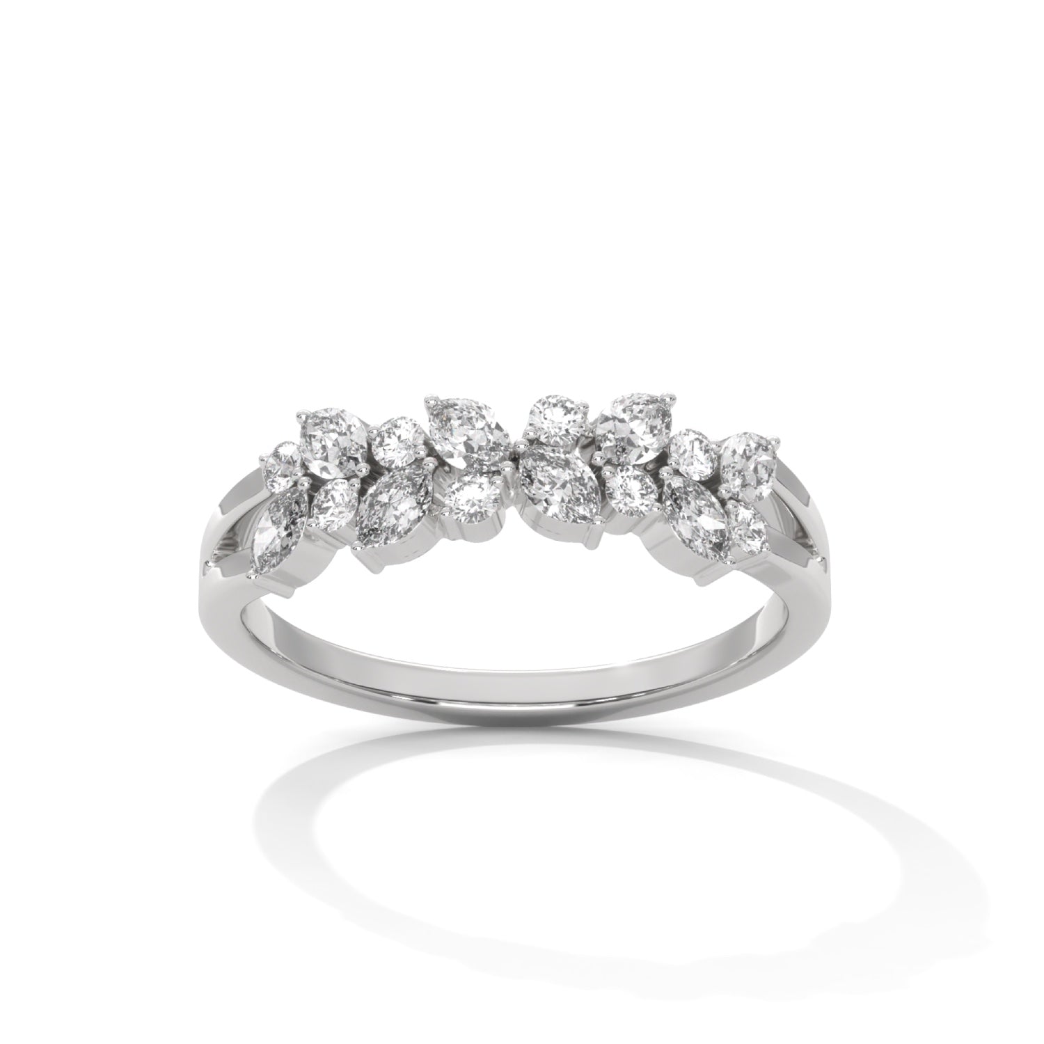 Marquise and Round Brilliant Cut Lab-Grown Diamond Stackable Cluster Ring in White Gold