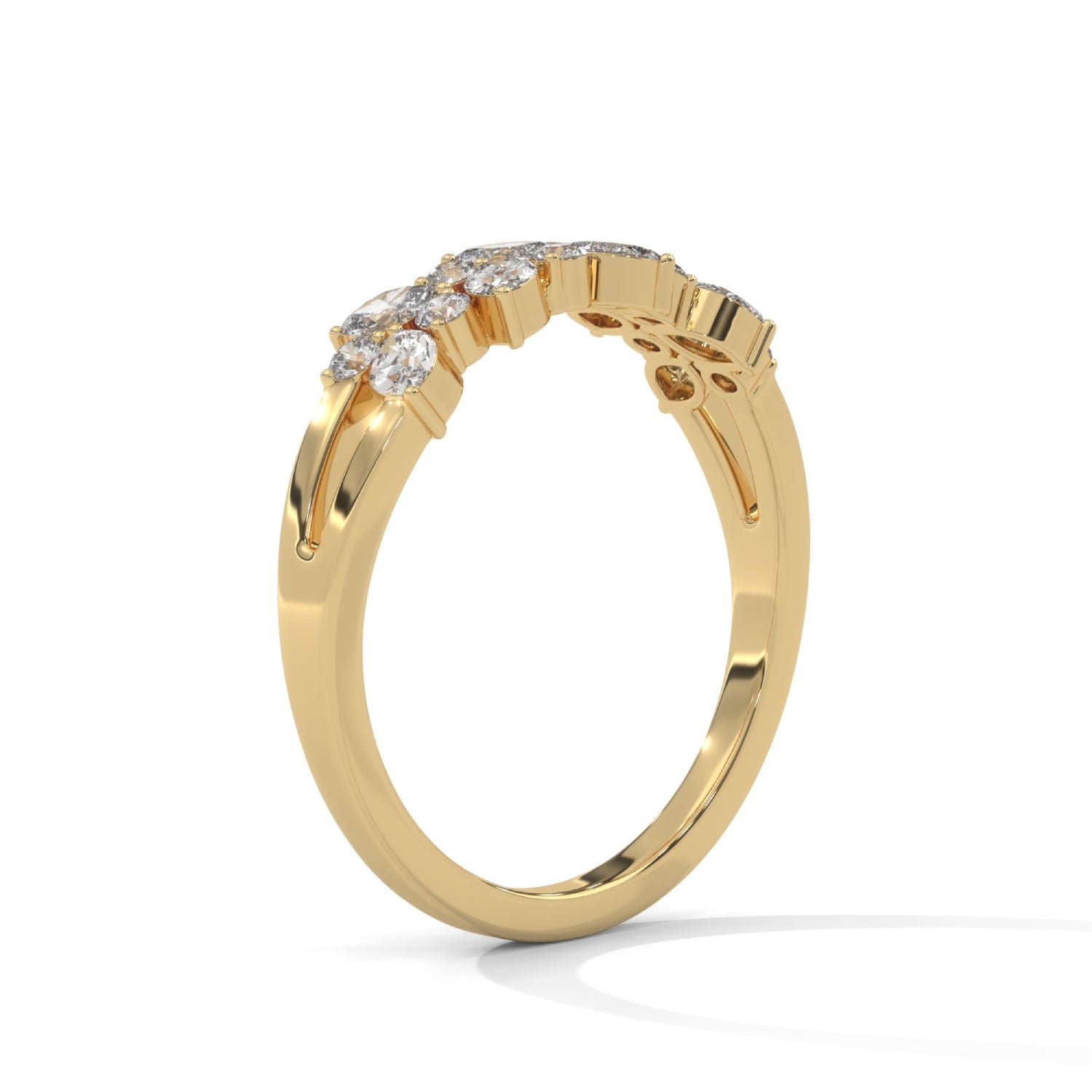 Marquise and Round Brilliant Cut Lab-Grown Diamond Stackable Cluster Ring in Yellow Gold