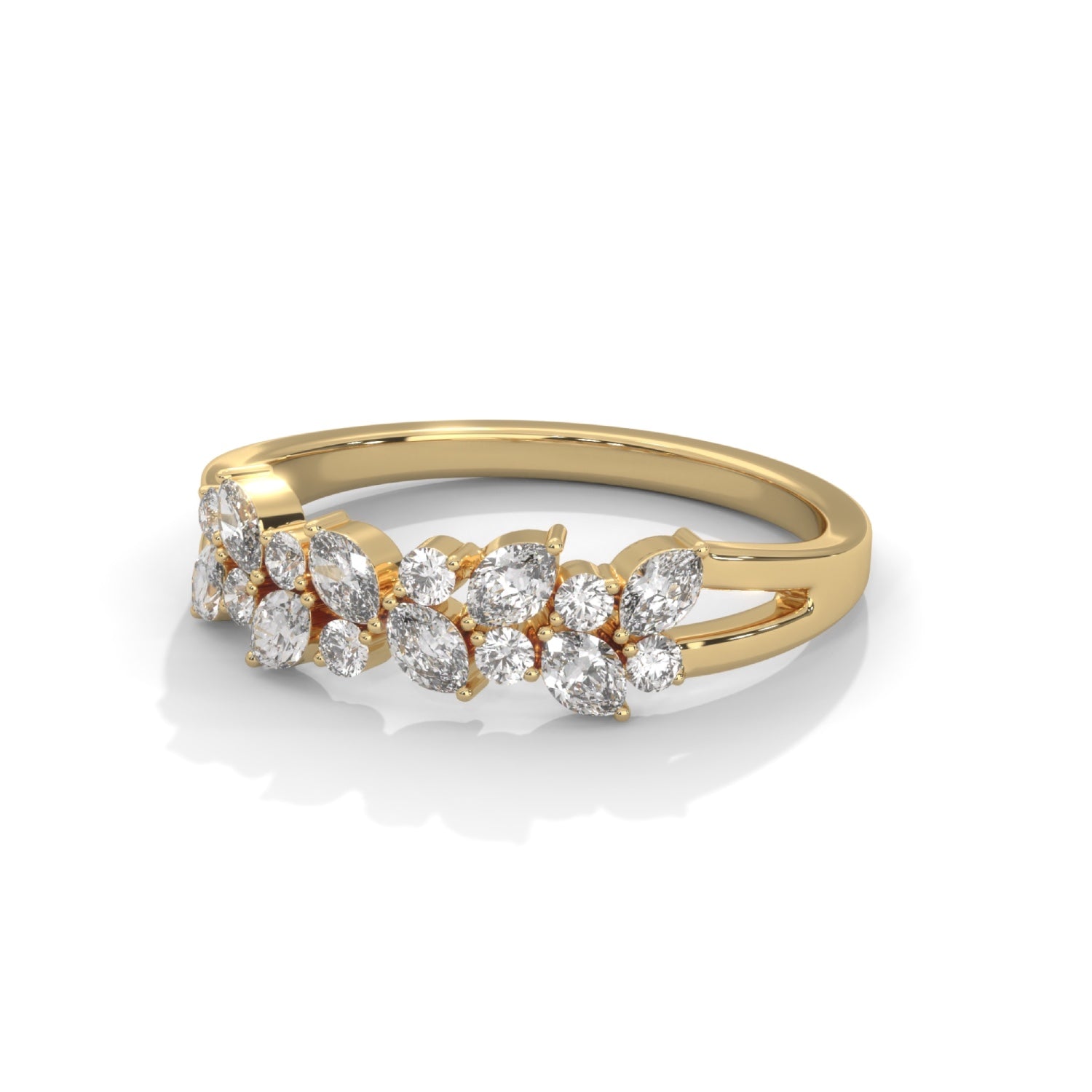 Marquise and Round Brilliant Cut Lab-Grown Diamond Stackable Cluster Ring in Yellow Gold