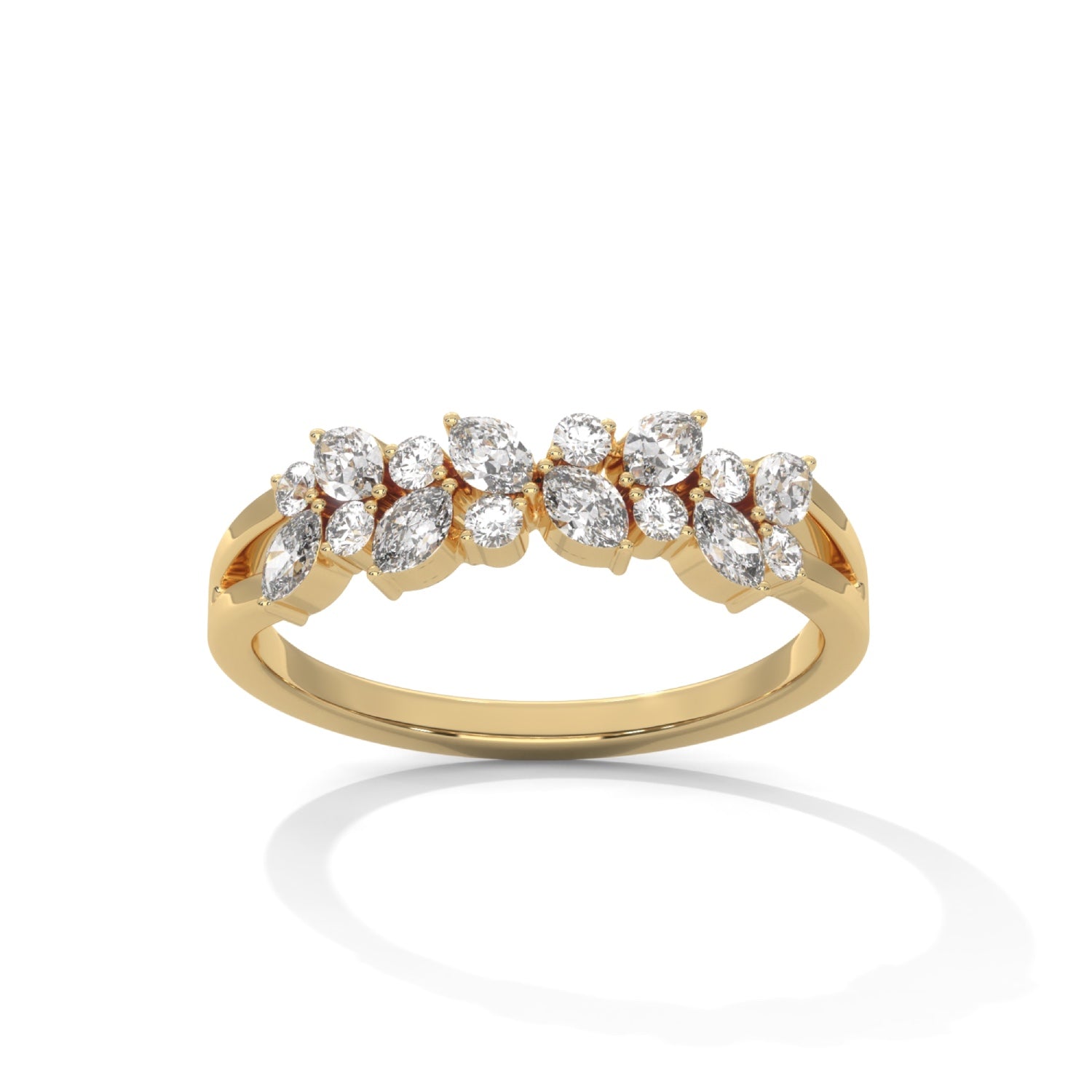 Marquise and Round Brilliant Cut Lab-Grown Diamond Stackable Cluster Ring in Yellow Gold