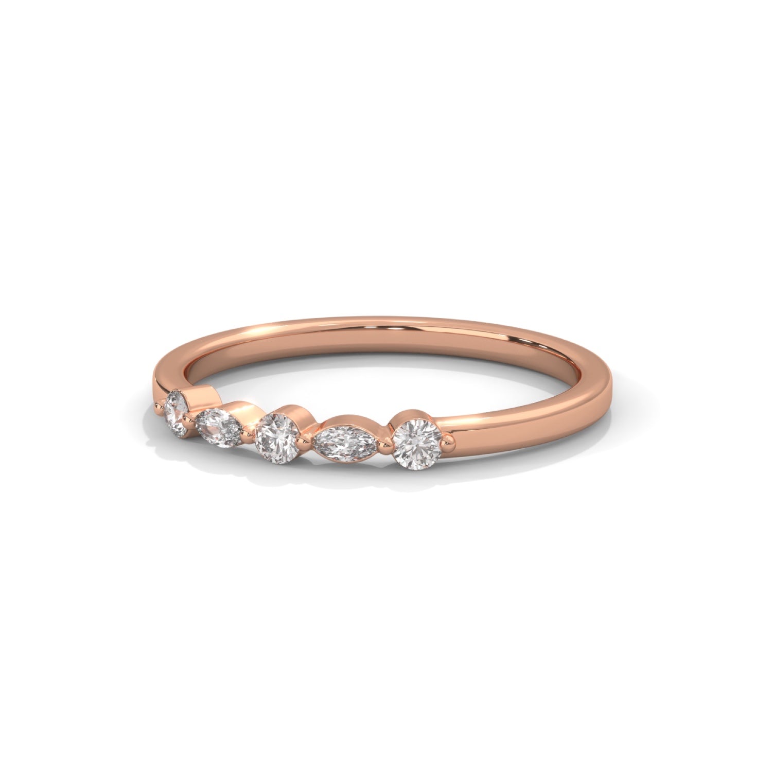 Marquise and Round Brilliant Cut Lab-Grown Diamond Stackable Ring in Rose Gold