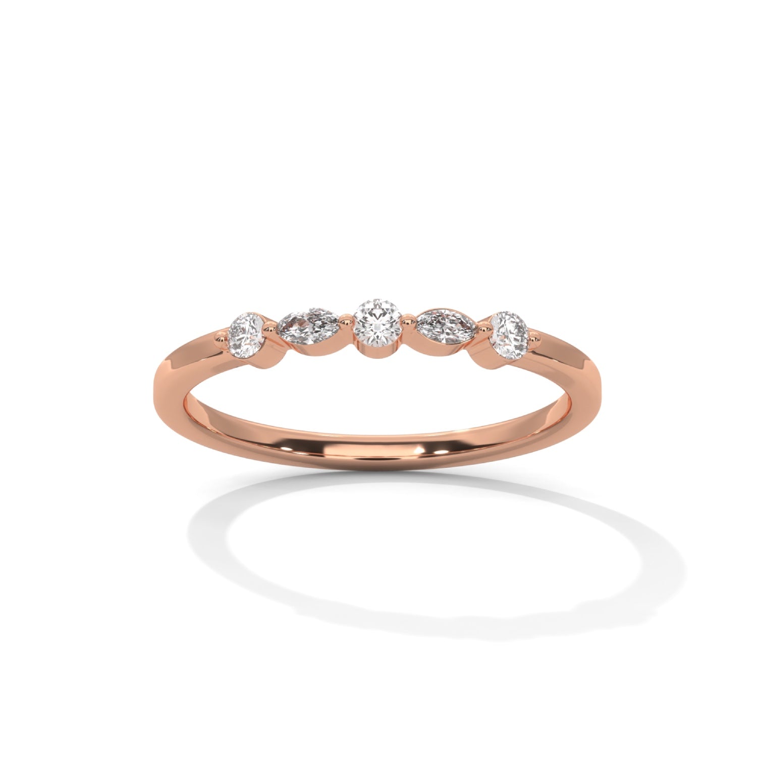 Marquise and Round Brilliant Cut Lab-Grown Diamond Stackable Ring in Rose Gold