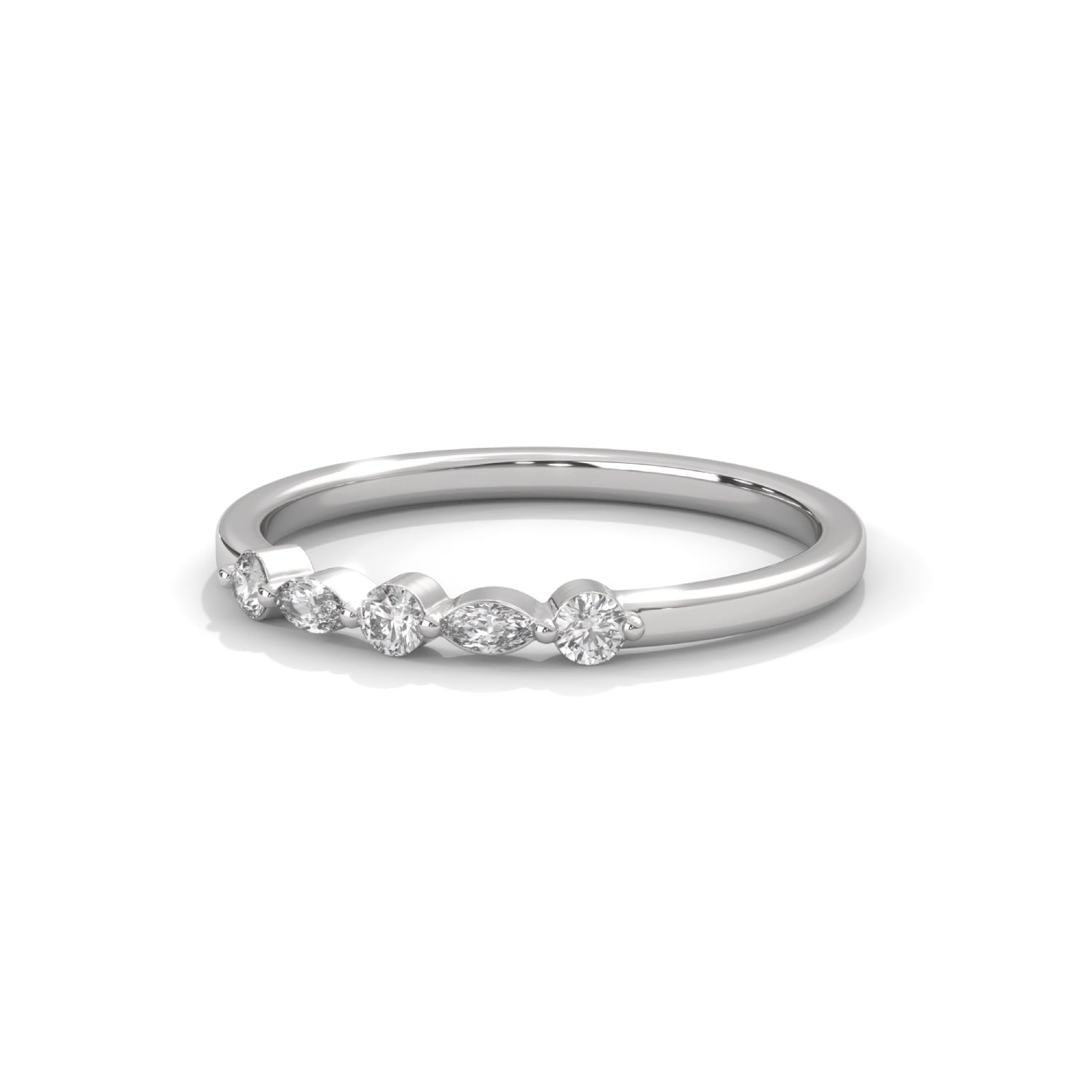 Marquise and Round Brilliant Cut Lab-Grown Diamond Stackable Ring in White Gold