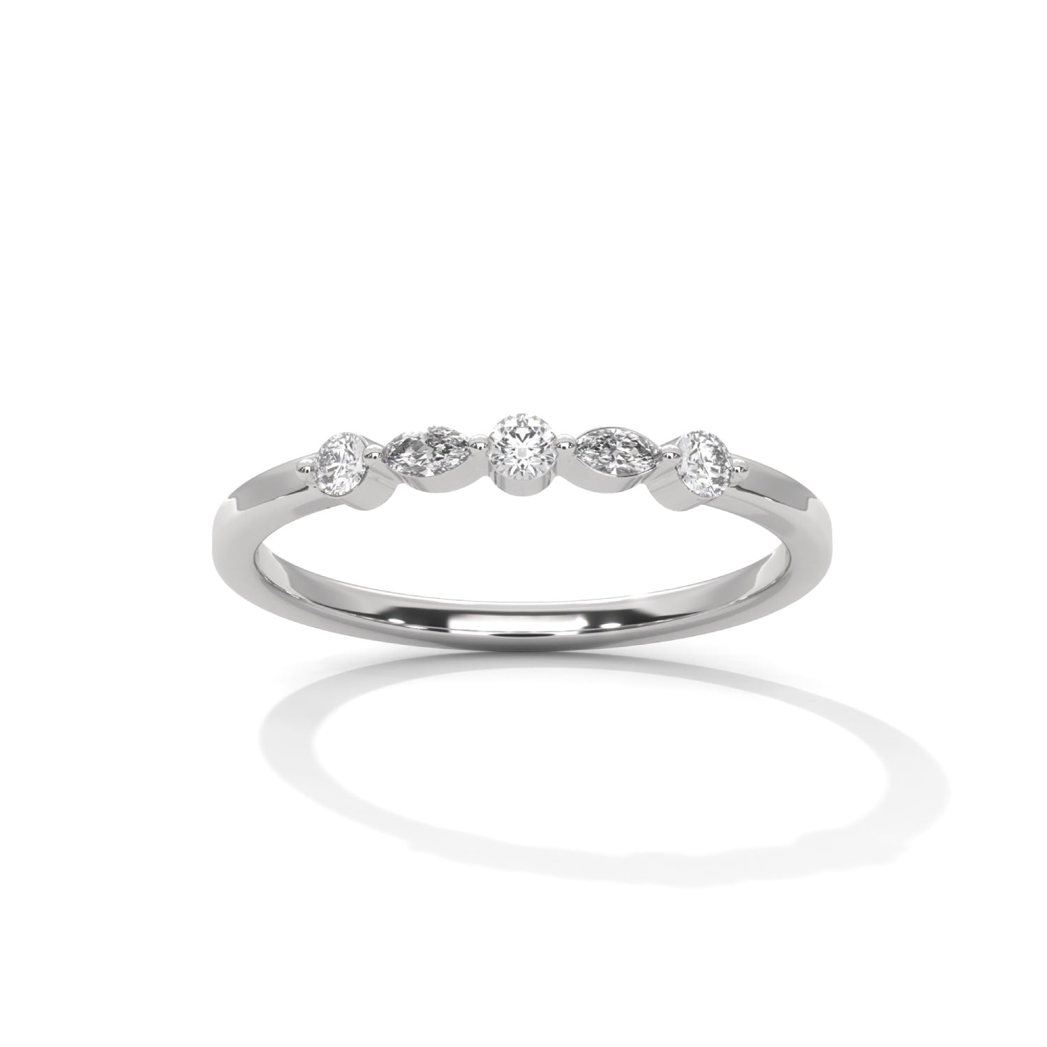 Marquise and Round Brilliant Cut Lab-Grown Diamond Stackable Ring in White Gold