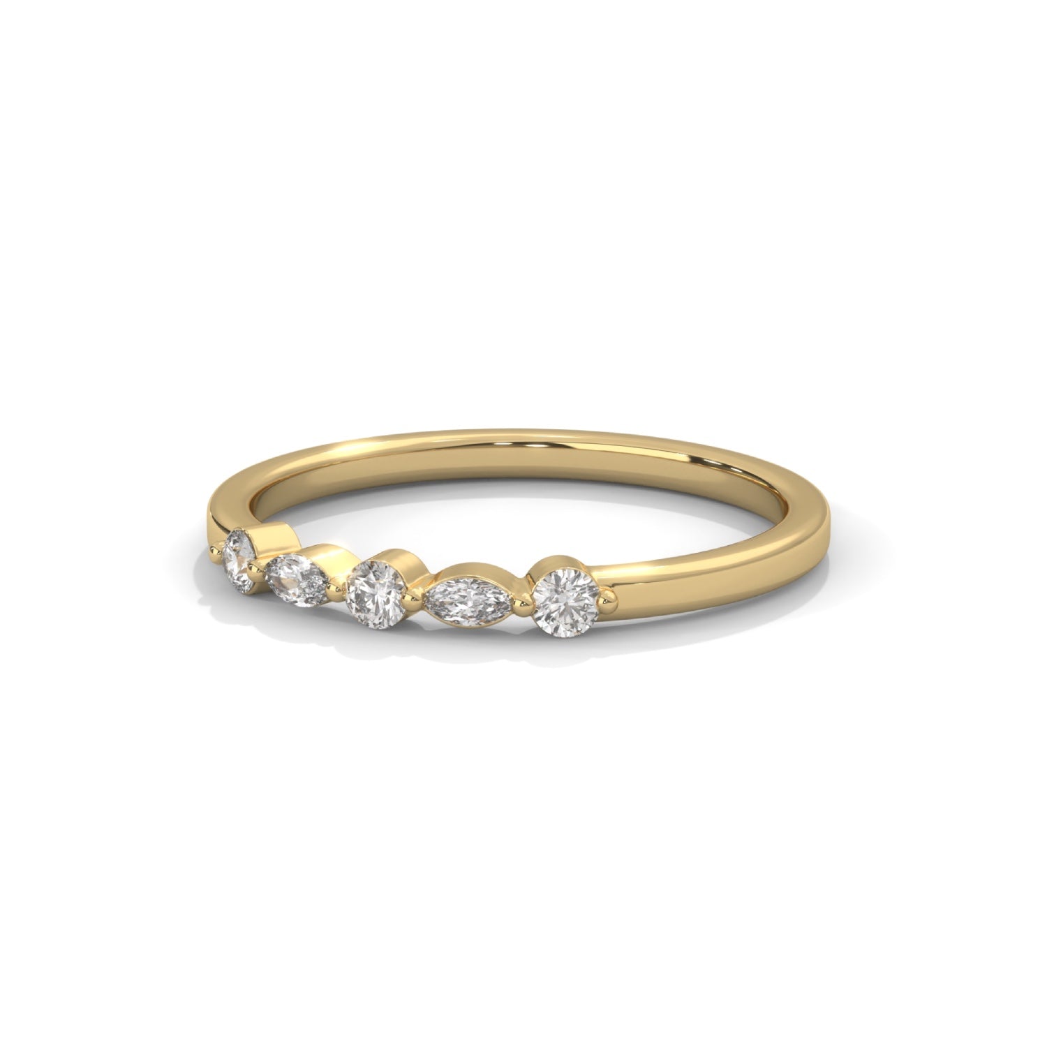 Marquise and Round Brilliant Cut Lab-Grown Diamond Stackable Ring in Yellow Gold