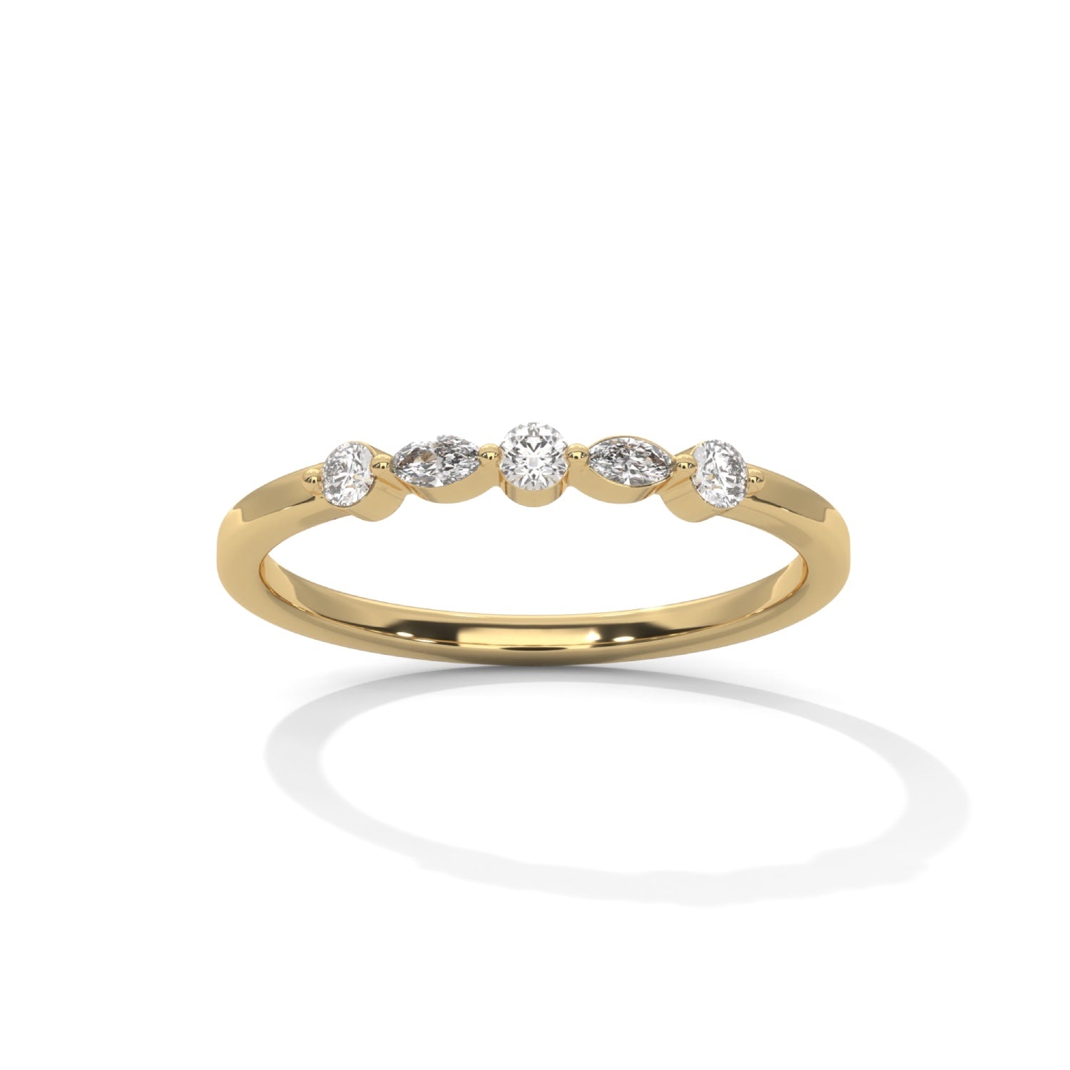 Marquise and Round Brilliant Cut Lab-Grown Diamond Stackable Ring in Yellow Gold