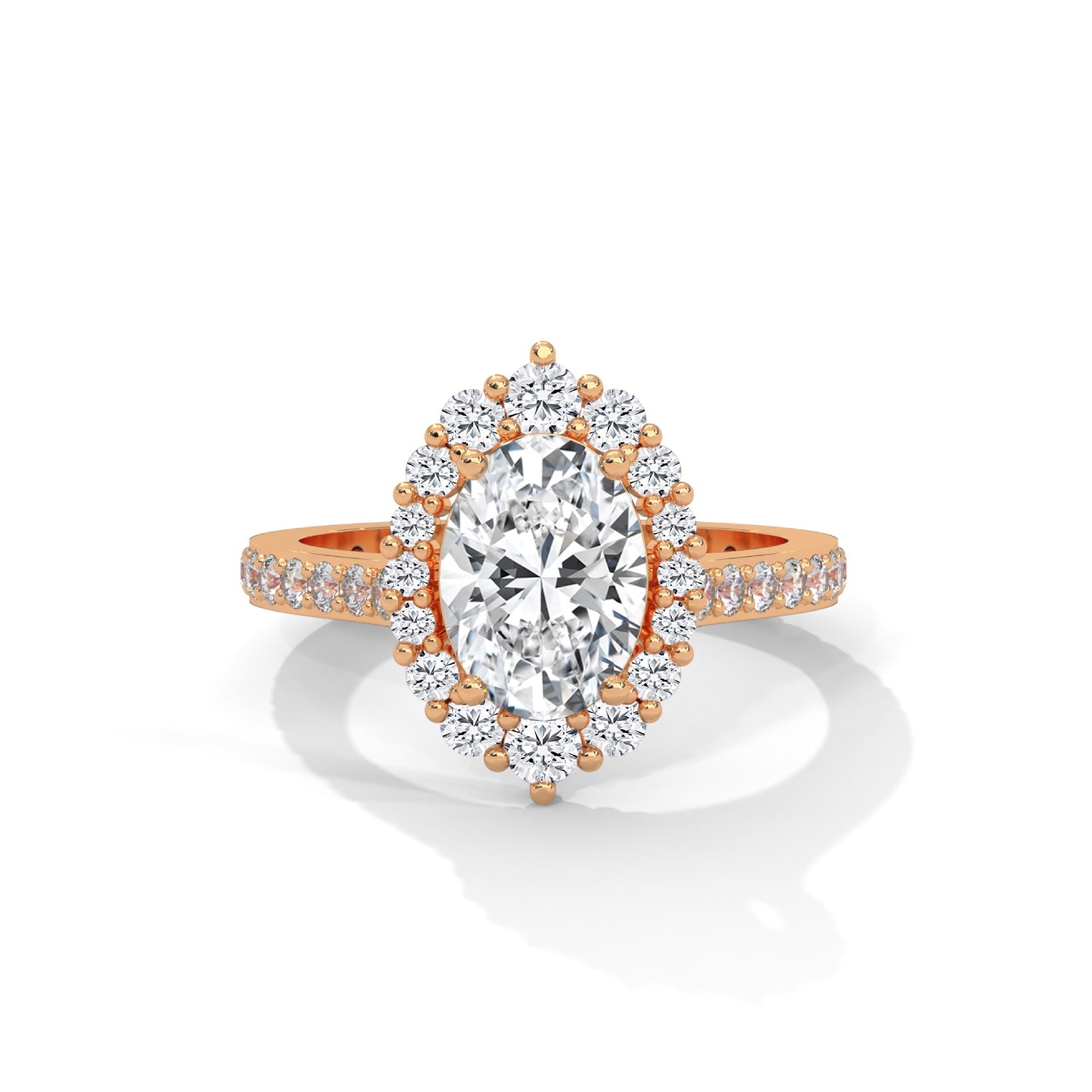 Oval-Shaped Lab-Grown Diamond Halo Pavé Engagement Ring in Rose Gold