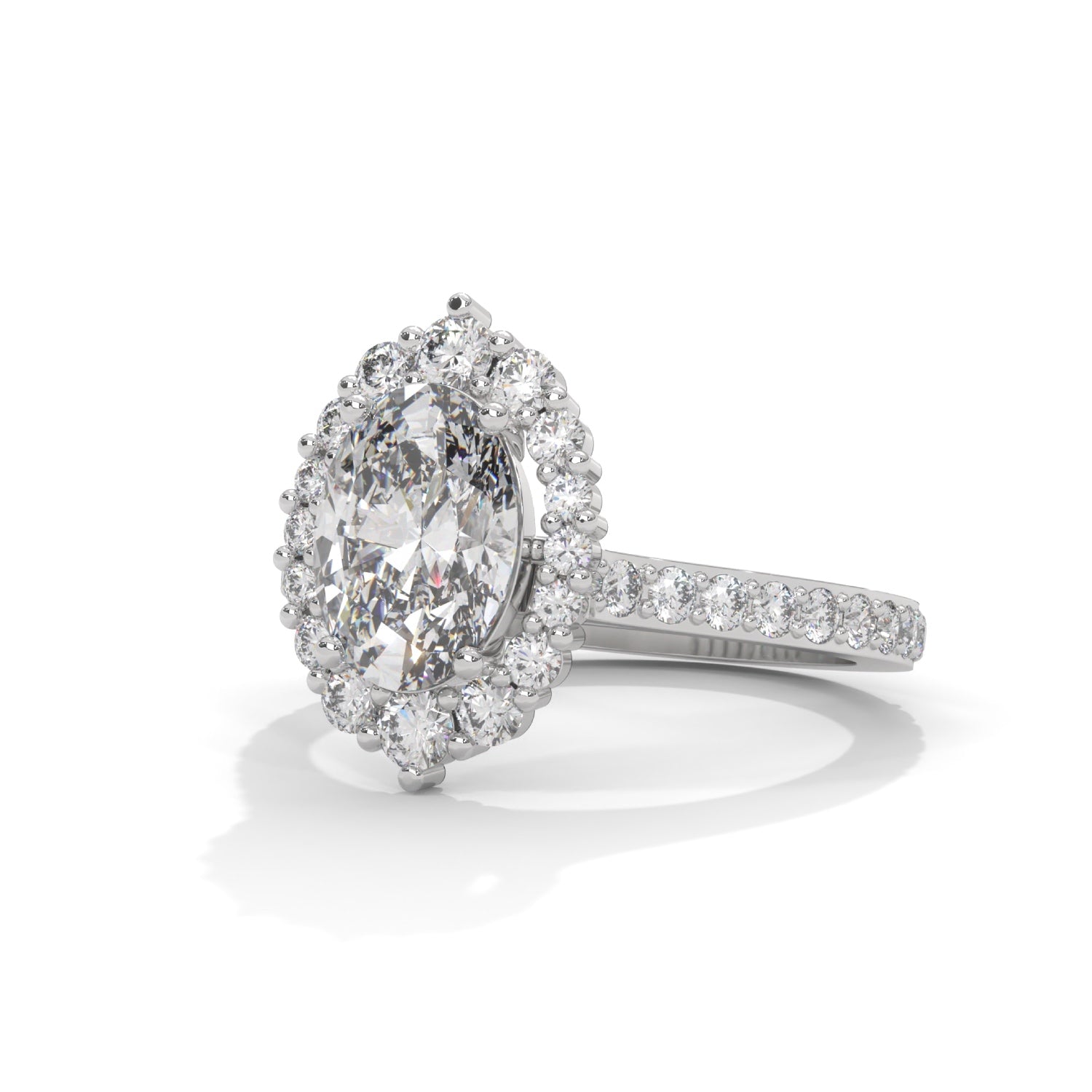 Oval-Shaped Lab-Grown Diamond Halo Pavé Engagement Ring in White Gold