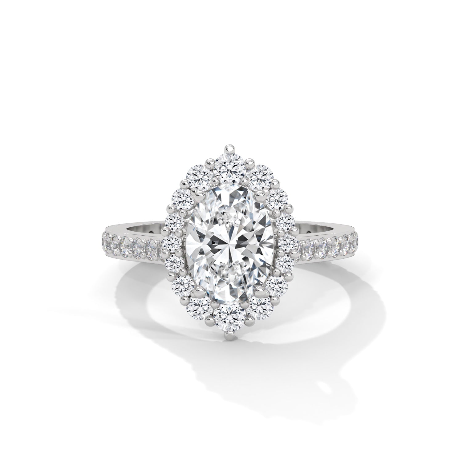 Oval-Shaped Lab-Grown Diamond Halo Pavé Engagement Ring in White Gold