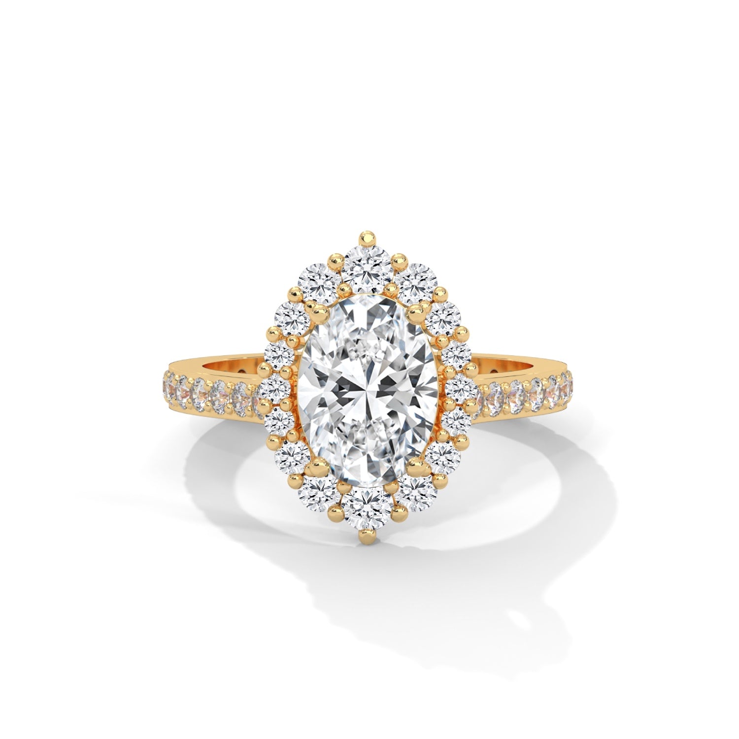 Oval-Shaped Lab-Grown Diamond Halo Pavé Engagement Ring in Yellow Gold